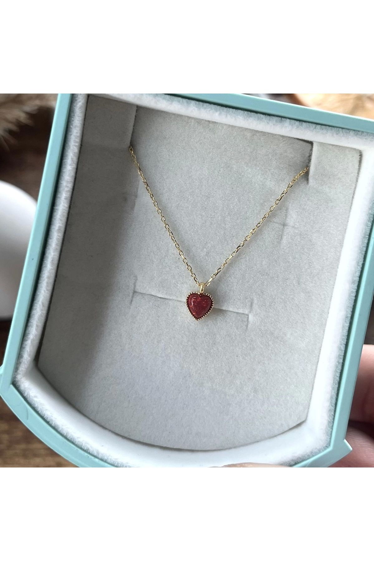 Vintagezegeni Opal Taşlı Minimal Kalp Kolye I 925 Gümüş