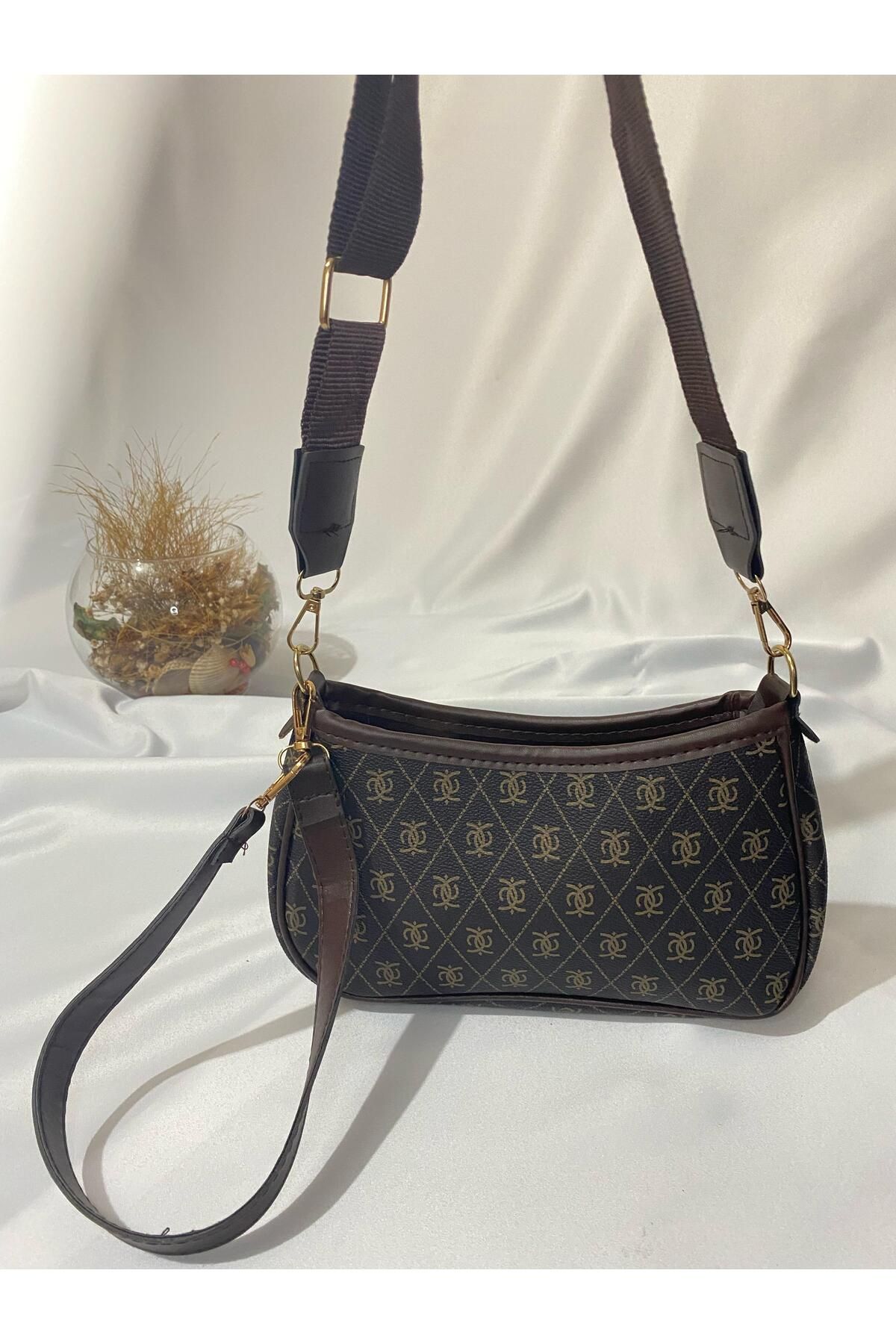 Liel Bags Kahverengi Zincir Desenli Omuz ve El Çantası