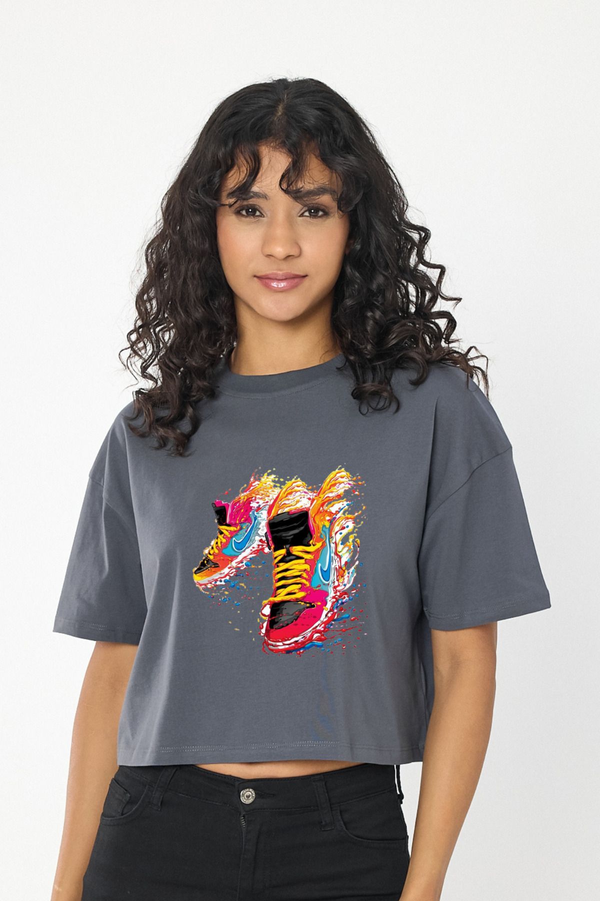 Windy Island Kadın Bisiklet Yaka Sneaker Baskılı Crop T-shirt