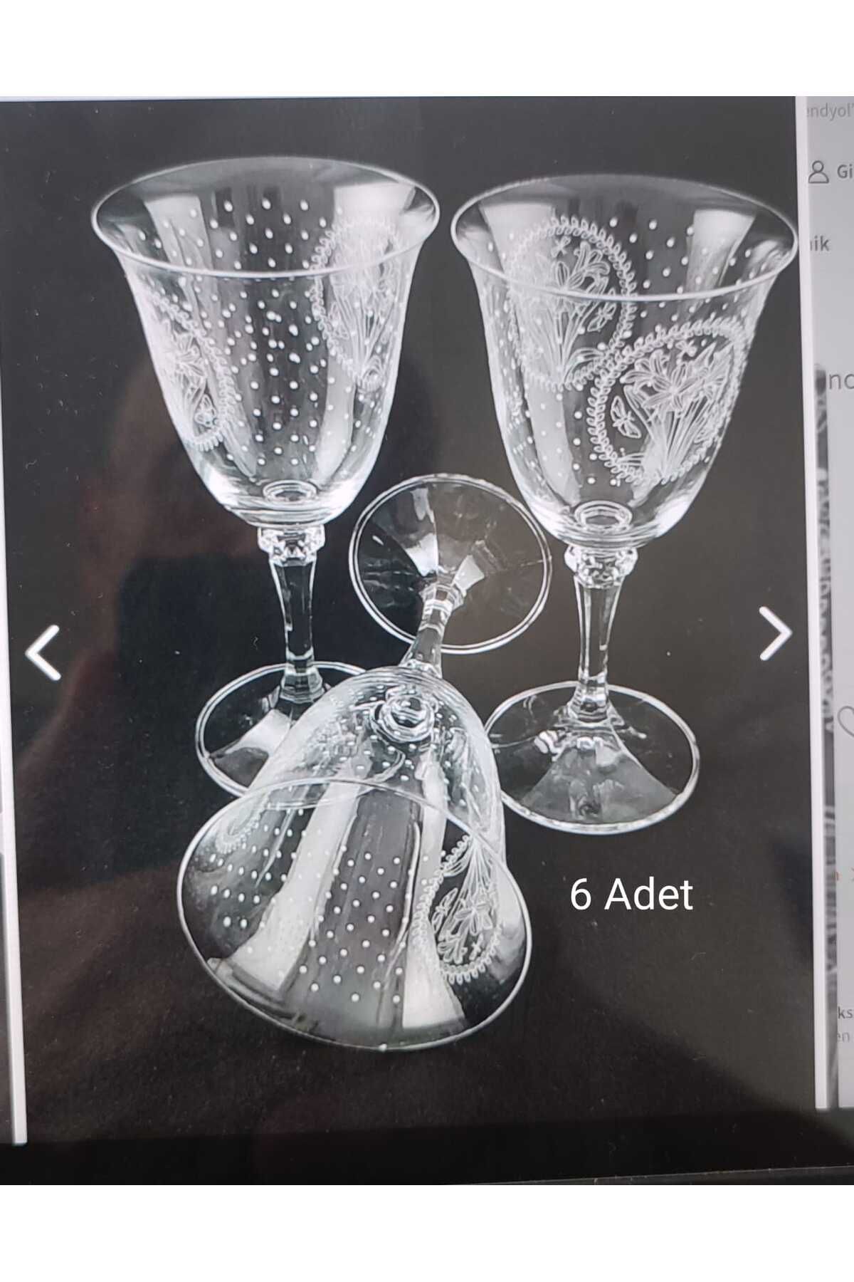 ORTAKÖY CENNETİ Kristal Çekoslovak Bahomya Krıstal Ince Agızlı Şık Ve Dekoratif Ayaklı kadeh. 6, Ad 270 cc zambak mo