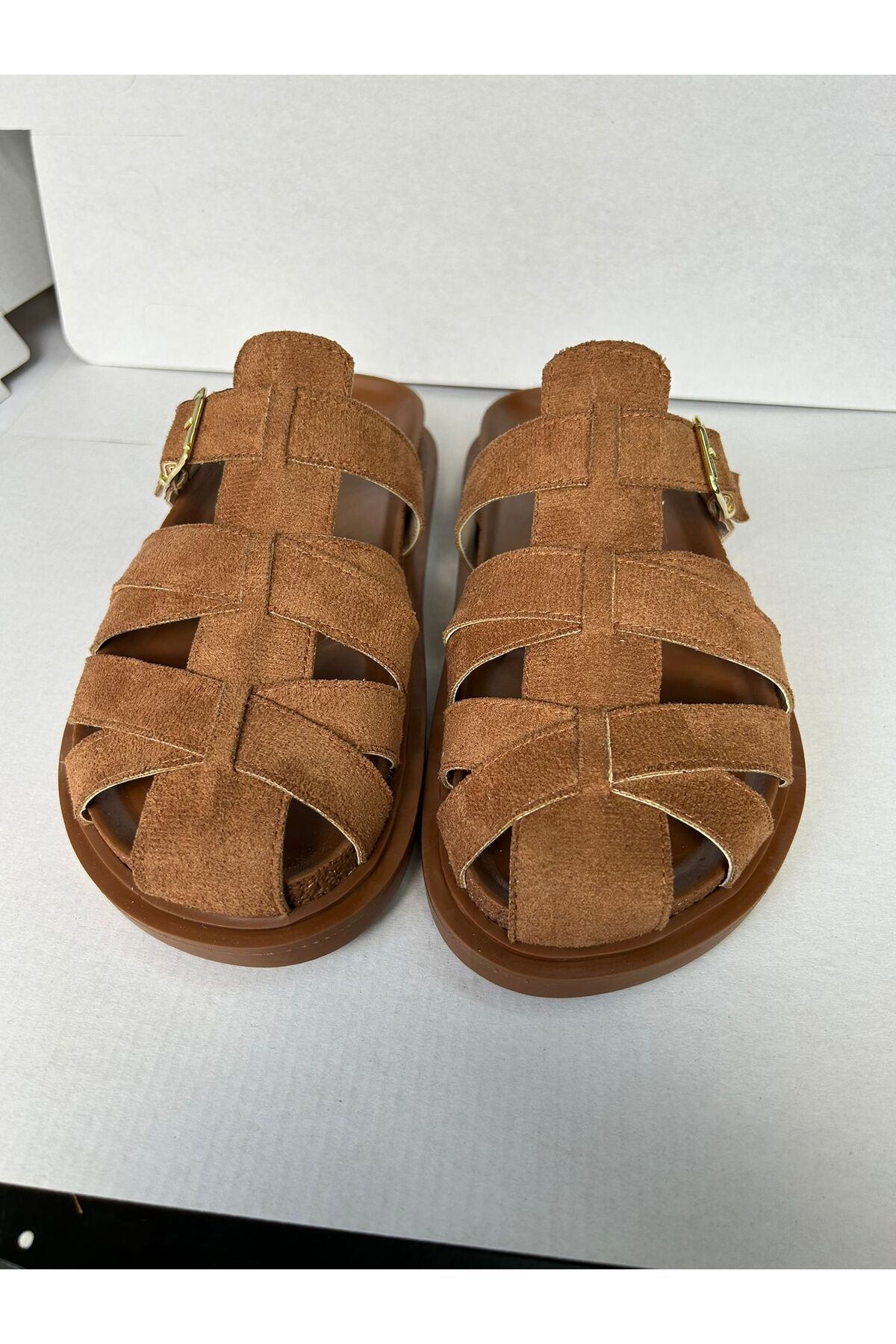 diya shoes Milda kadın yazlık terlik kafesli taba konforlu