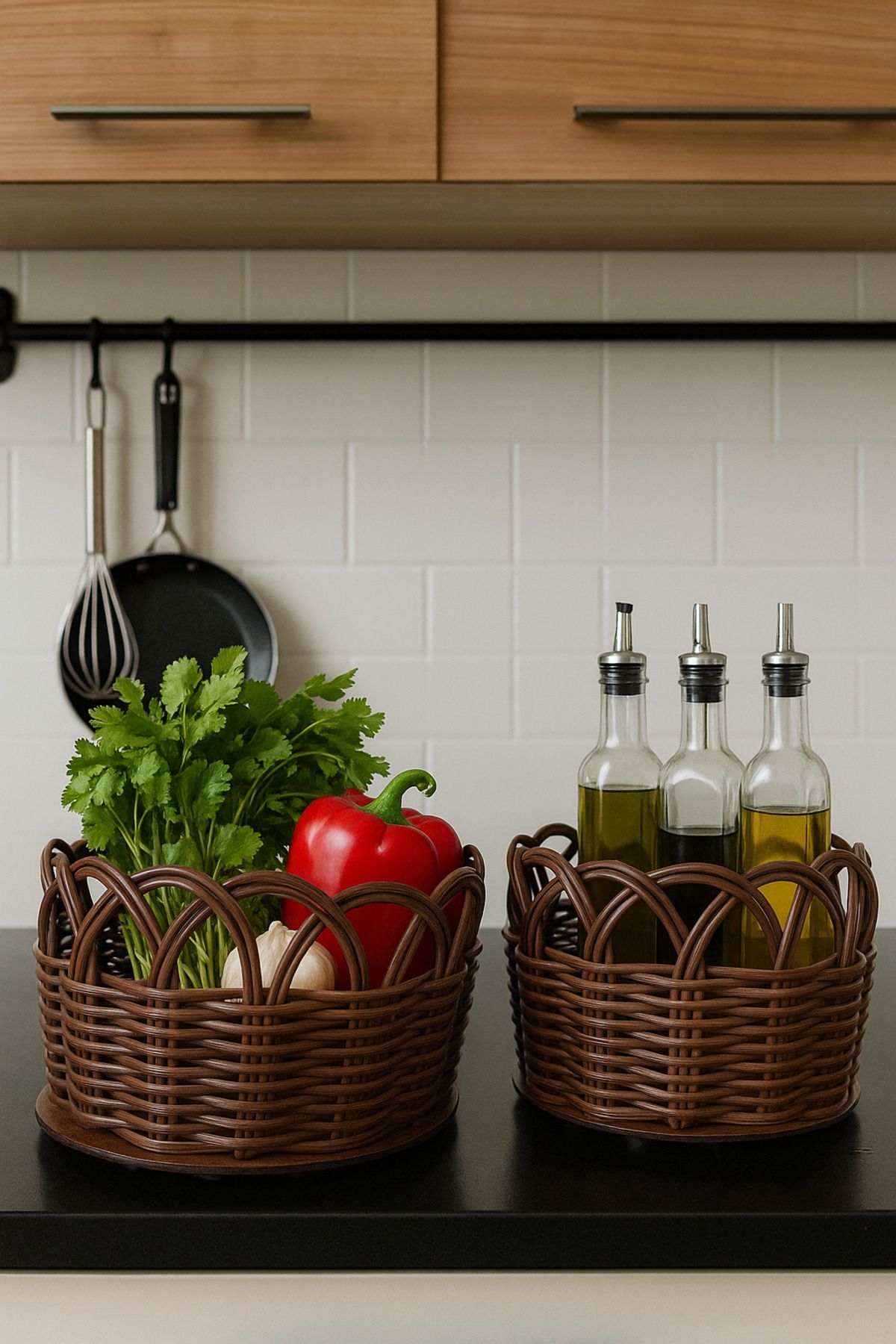 shop Premium Kahverengi Yuvarlak 2'Li Sepet Seti