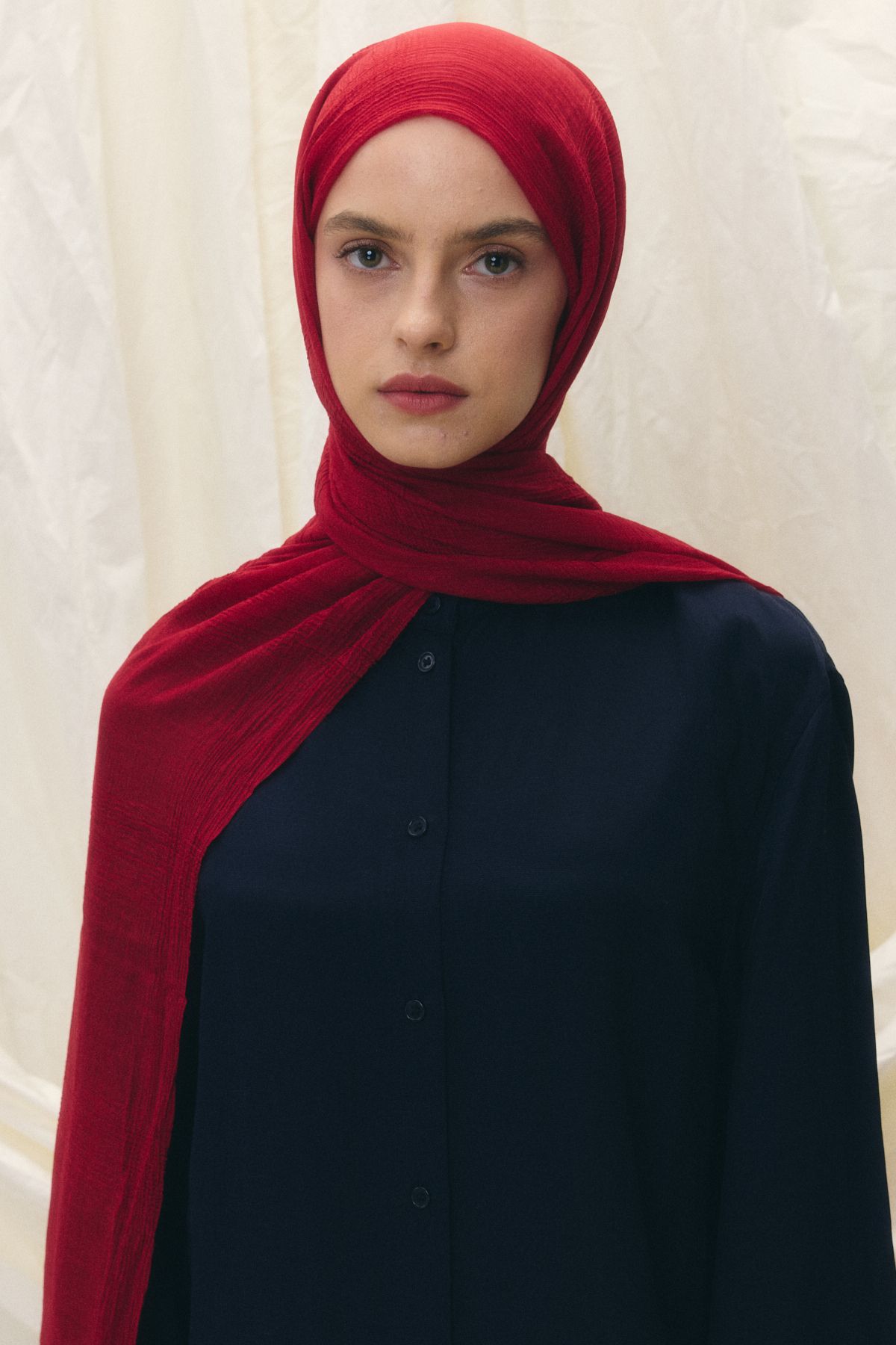 FENZA SCARF Püsküllü %50 Pamuk Brice Şal - Kiraz Kırmızı