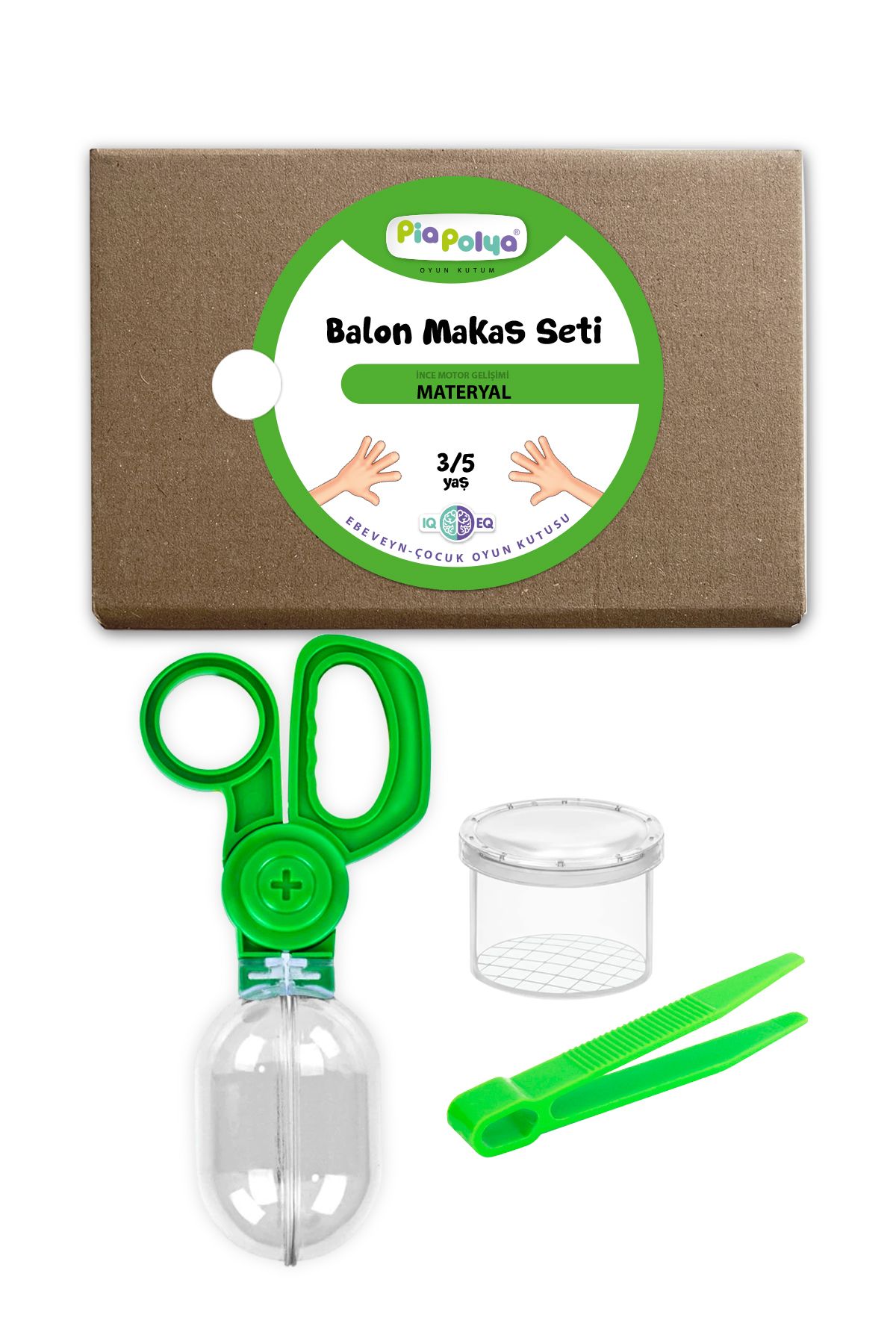piapolya Balon Makas Seti Yeşil | İnce Motor Gelişimi | Materyal | Büyüteçli Mini Gözlem Kutusu | Cımbız