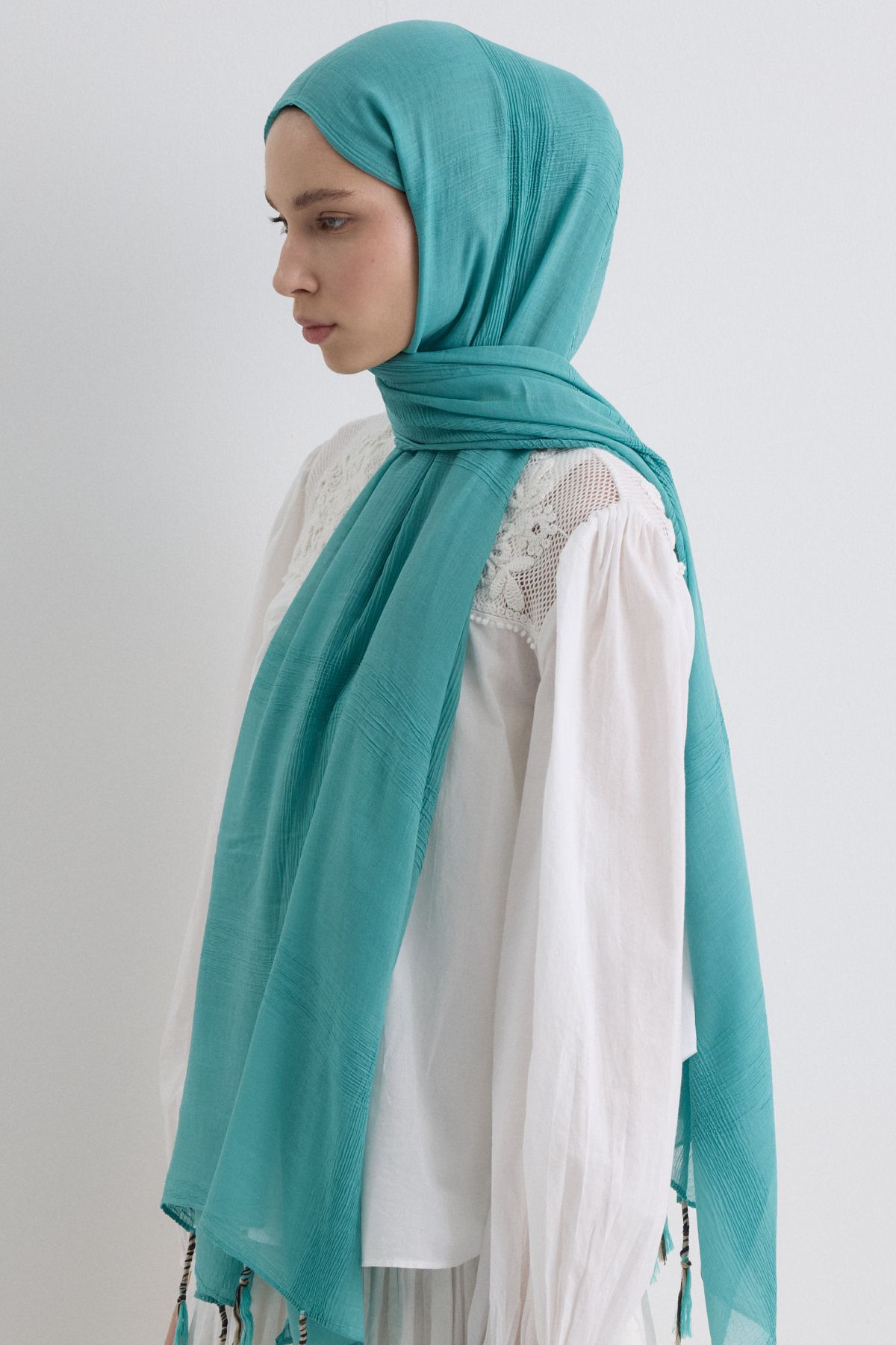 FENZA SCARF Püsküllü %50 Pamuk Brice Şal - Cam Göbeği