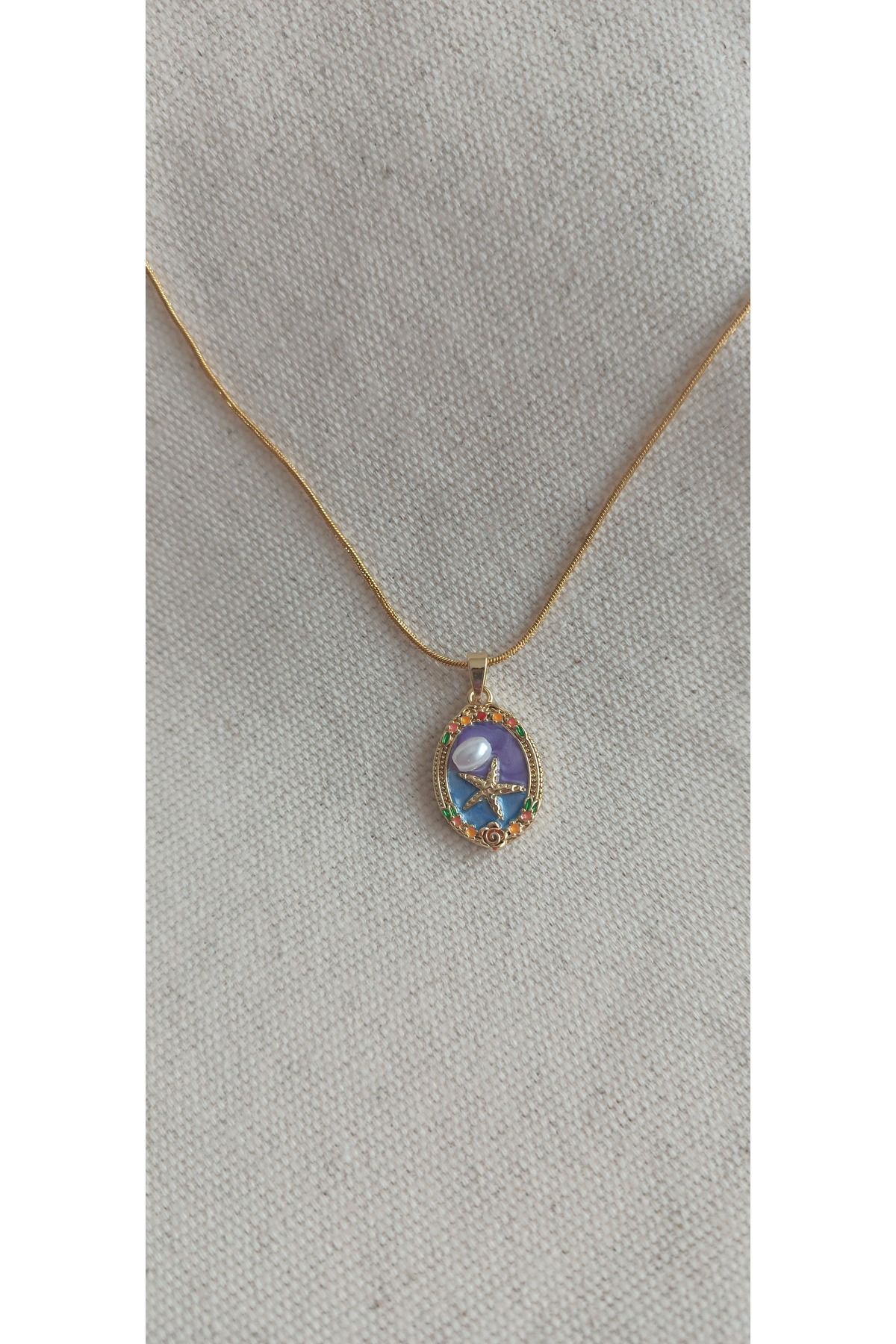 EMKSHOP Çelik Vintage Zarif Mineli Kolye Bohem Tarz Paslanmaz Çelikten Kolye ( 45 cm )