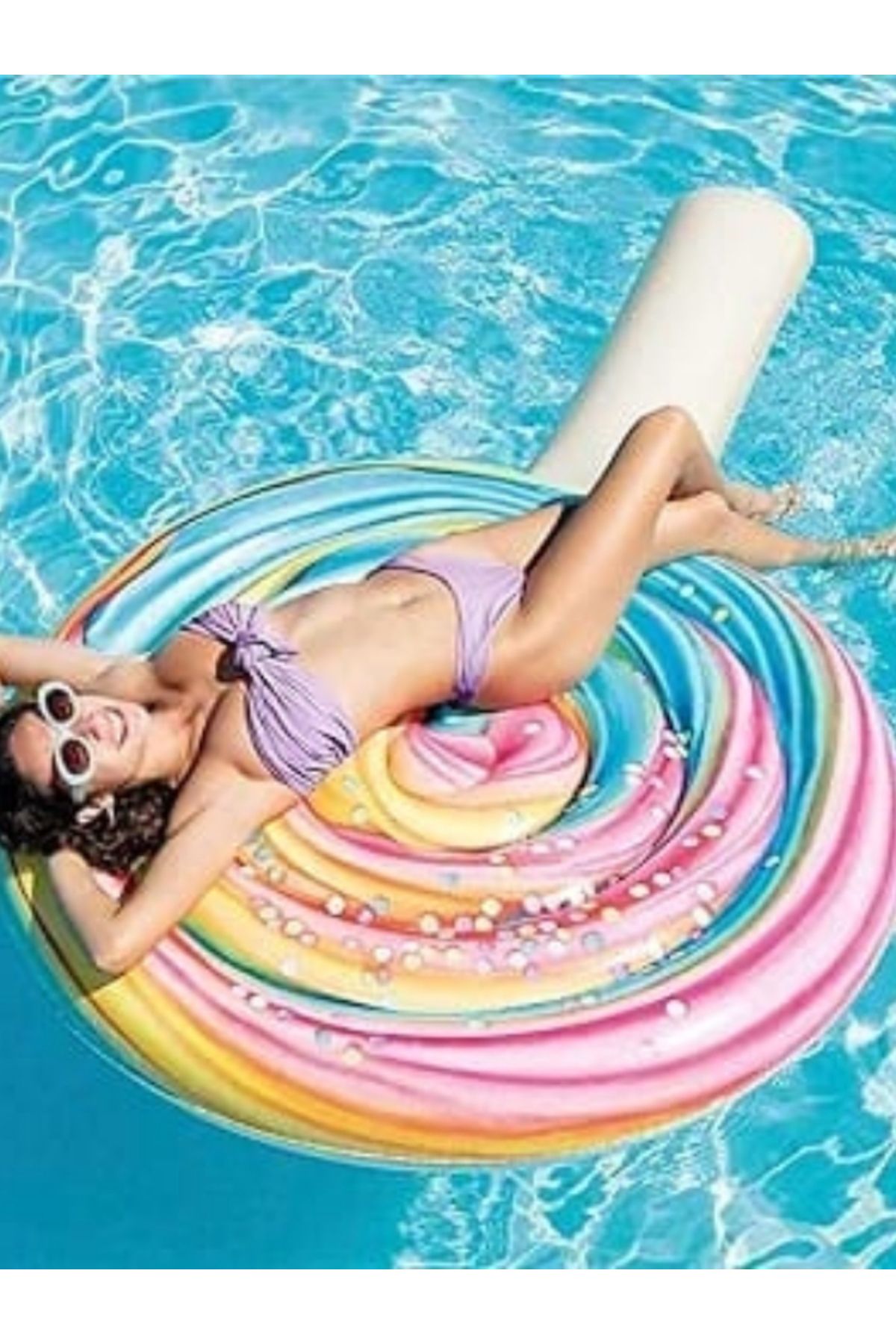 Intex Lolipop Tasarımlı Şişme Deniz Yatağı – Renkli 198x127 Cm Plaj Matı (100 Kg Taşıma Kapasiteli)