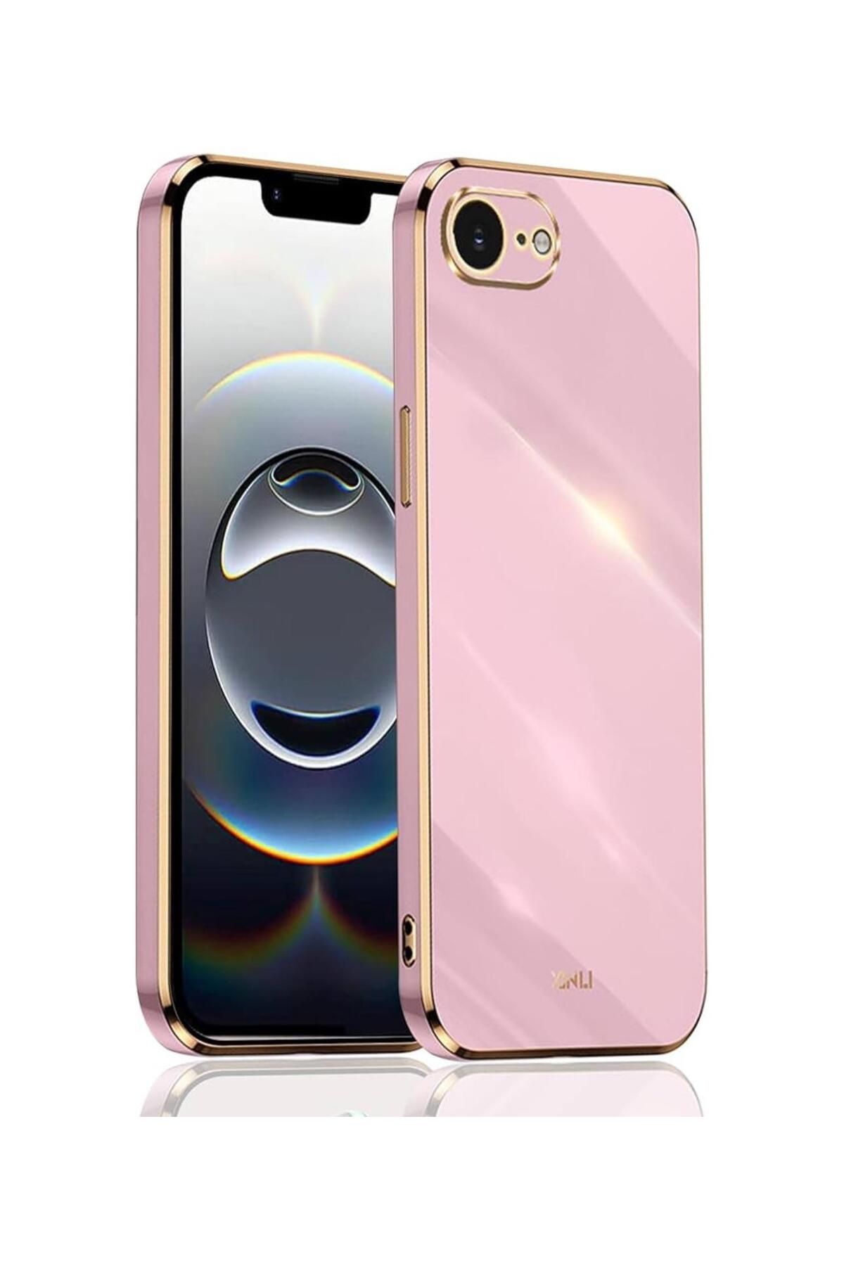 m.tk moveteck Apple iPhone 16E Kılıf Kamera Korumalı Parlak Gold Altın işlemeli Kenarlı Yumuşak Silikon Kapak