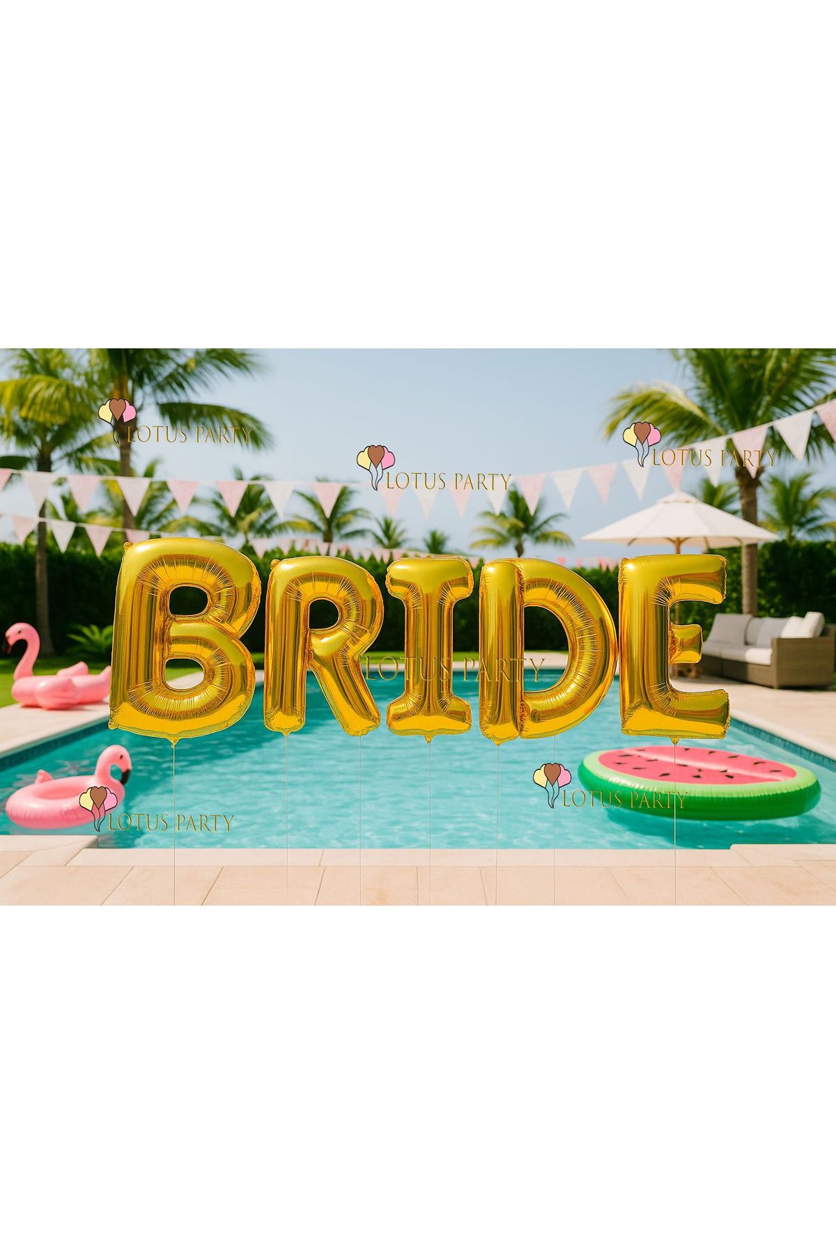 LOTUS PARTY BRİDE yazı folyo Balon - Bekarlığa veda Parti - Bride Parti Seti - BRİDE yazı Gold