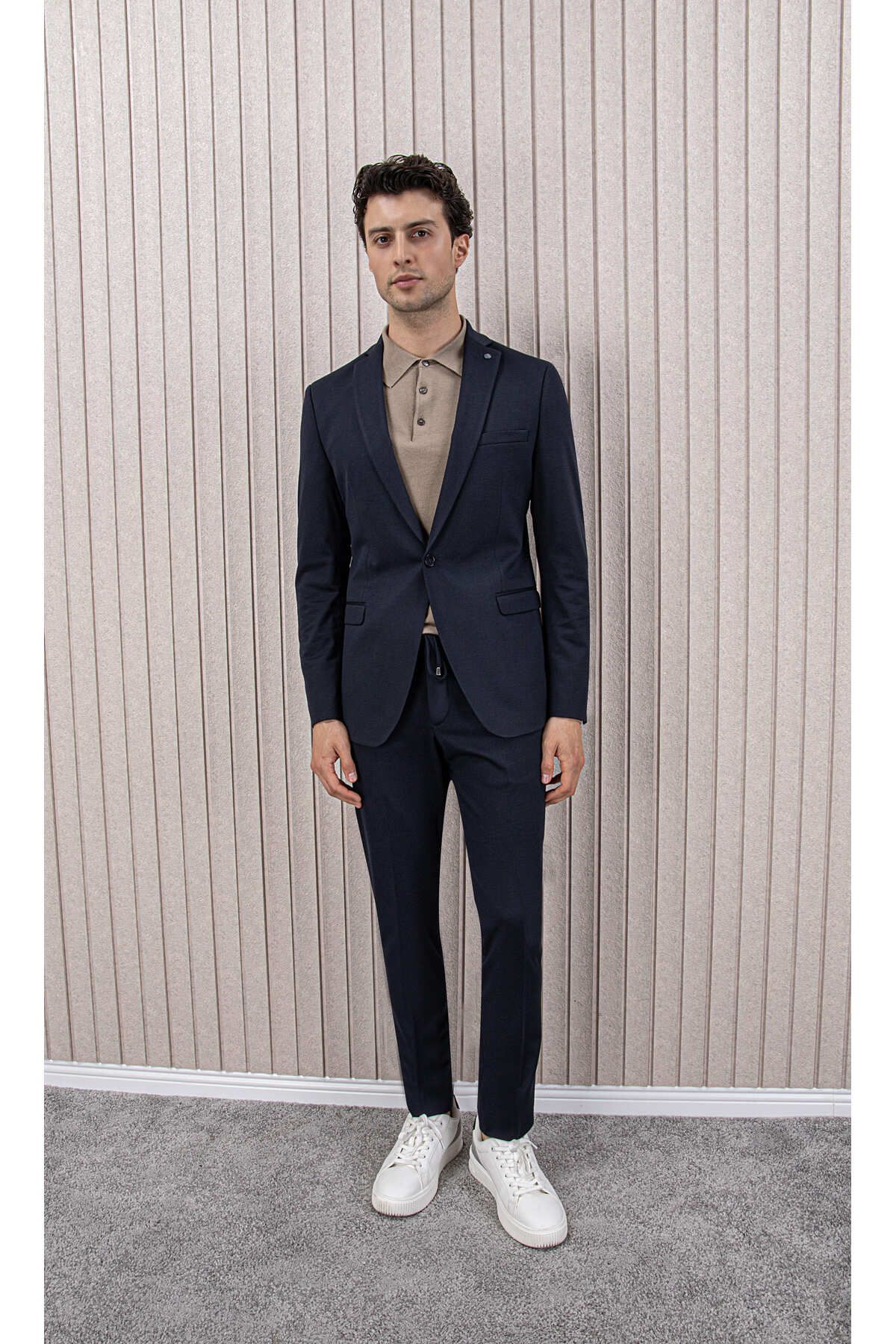 MUBE Erkek Likralı Beli İpli Slim Fit Mono Yaka Takım Elbise