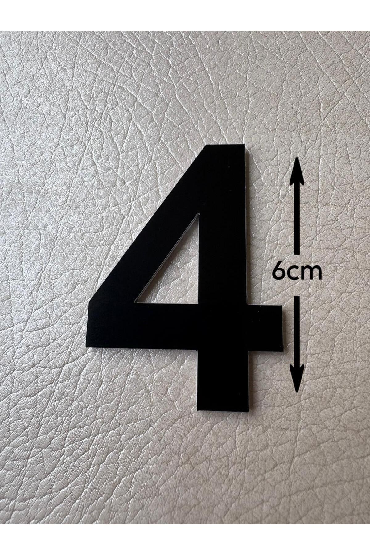 SE-Dizayn Kapı Numarası 6 CM No. 4 Daire Masa Dolap Numarası Siyah Kendinden Yapışkanlı