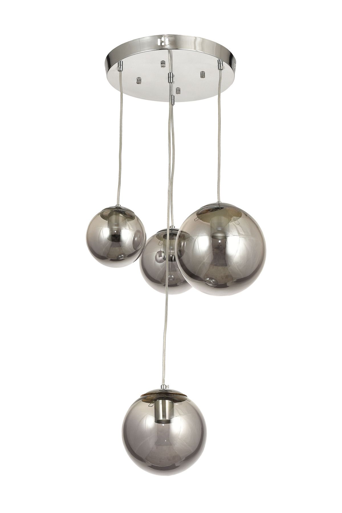 Avizemoda Pigaro 4 lü Füme Renk Camlı Salon Oturma Odası Modern Sarkıt Avize - (Krom Kaplama)