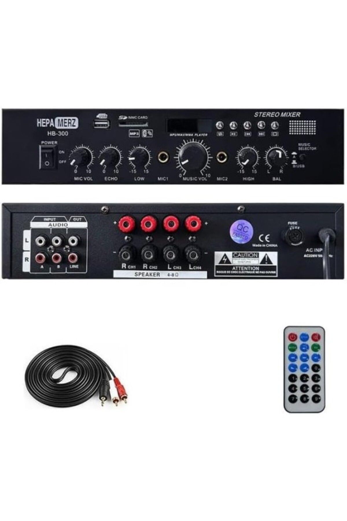 ShopZum Hepa Merz Hb-300 Stereo Mixer Amfi 4-8 Ohm 2 Çıkışlı 2X150W Anfi Bluetooth Usb