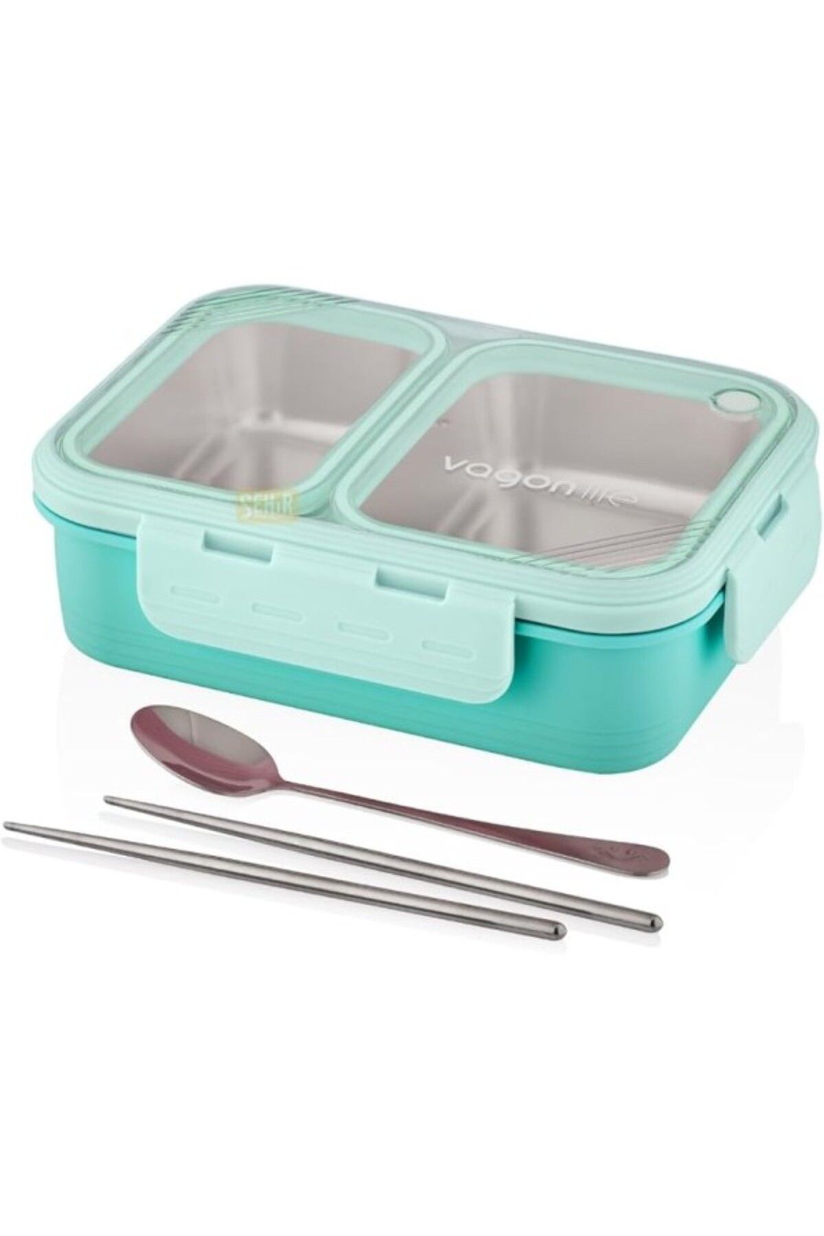 ShopZum Vagonlife Bento 700ml Lunchbox Tek Katlı 2 Bölmeli Çelik Sefer Tası Yemek Kutusu (TURKUAZ)
