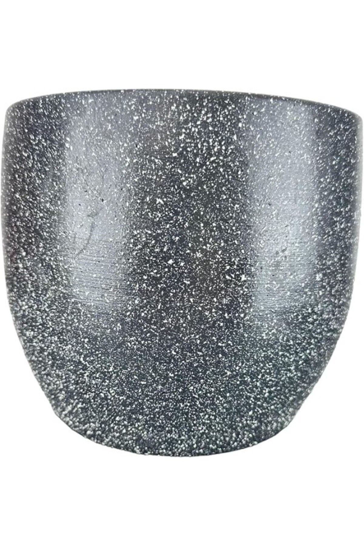 ShopZum Bitki Tasarımı Ev Dekorasyon Aksesuar Gri Granit Toprak Saksı Saksılık Salon Çiçeklik - 19 Cm