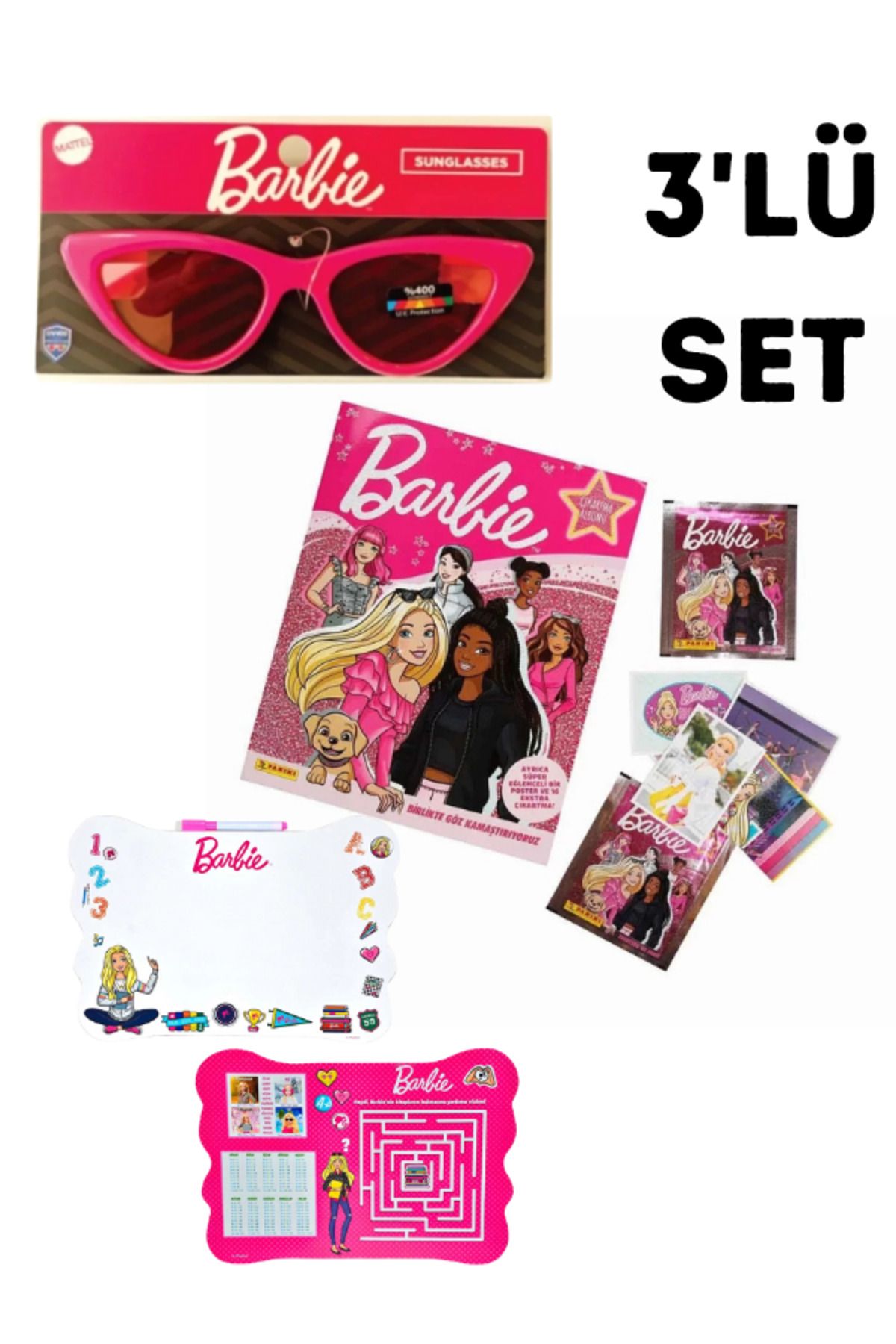 Muhcu Home 3'lÜ - Barbie Style - Çıkartma Dergisi - Güneş Gözlüğü ve Silenebilir Yazı Tahtası Seti