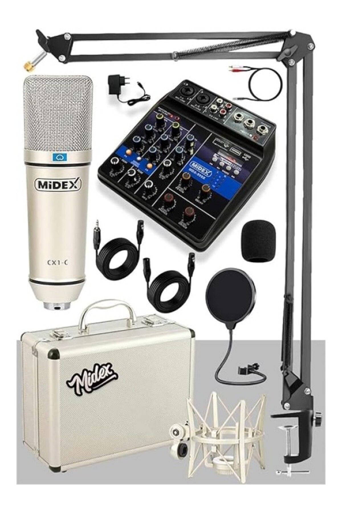 ShopZum Midex Cx1 Mixer Set Condenser Mikrofon Ses Kartlı Mikser Stand Filtre