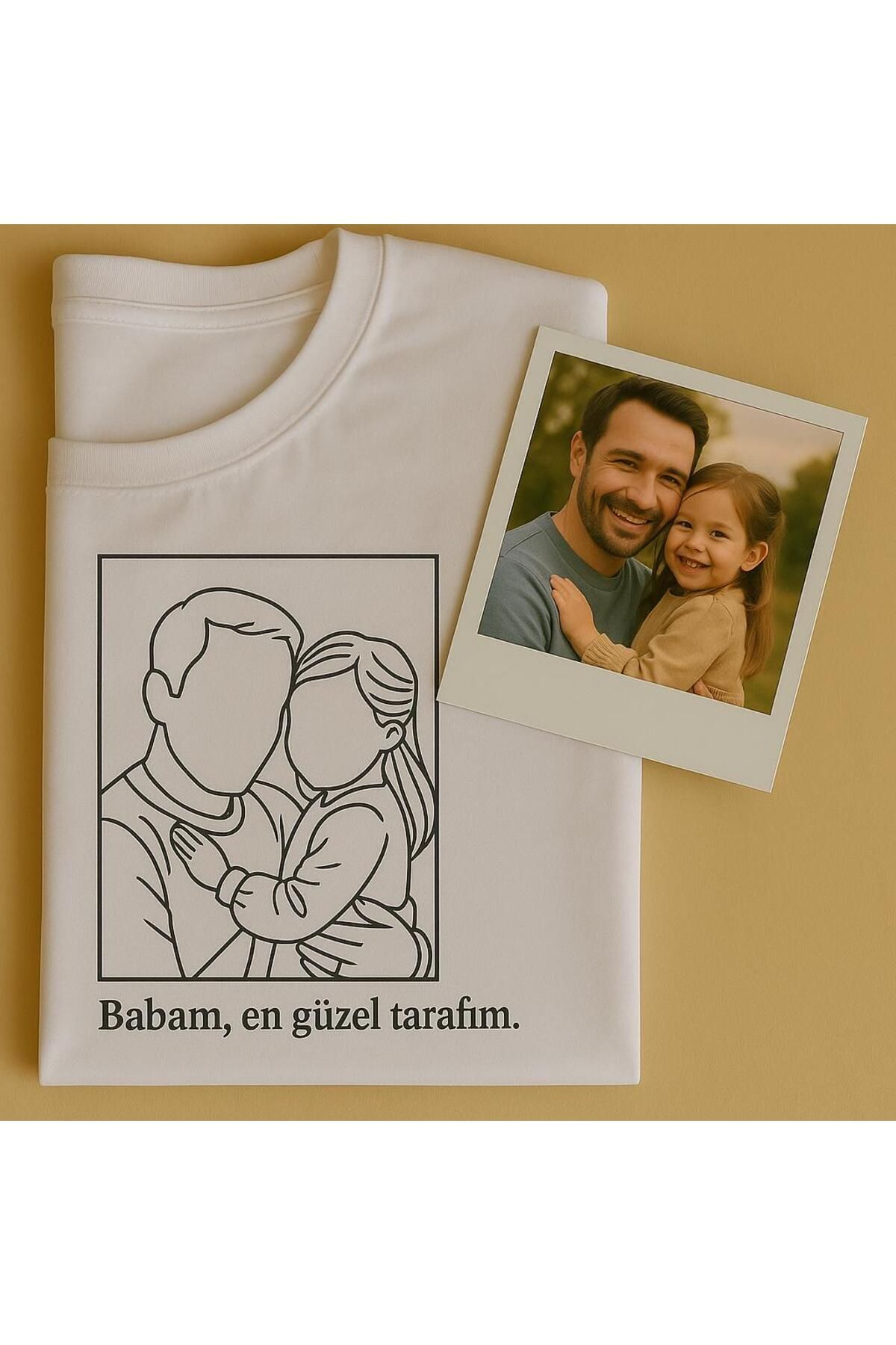 vikitekno Çizgisel Kişiye Özel Fotoğraf Çizim Baskılı Beyaz T-shirt