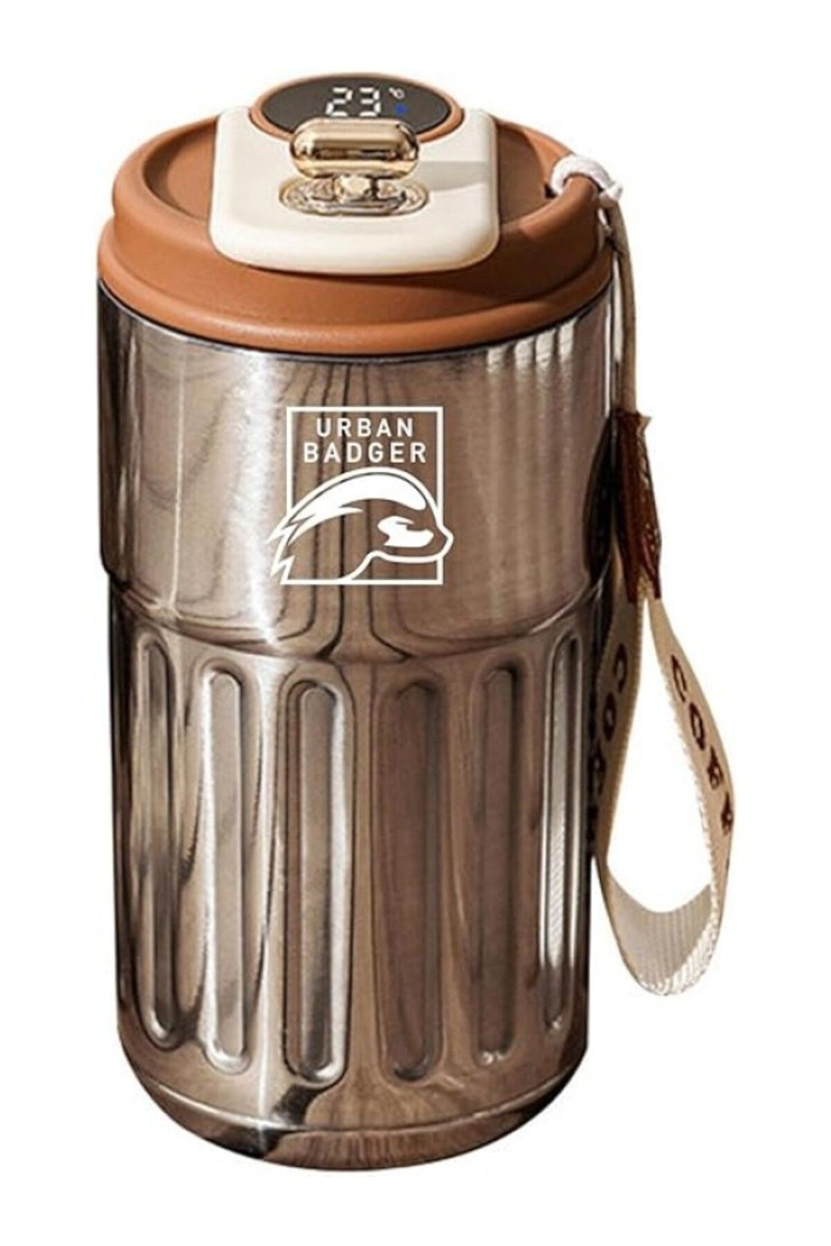 ShopZum Urban Badger Termometreli Çelik Kahverengi Termos 410 Ml, Dayanıklı Kamp Ekipmanları, Kamp