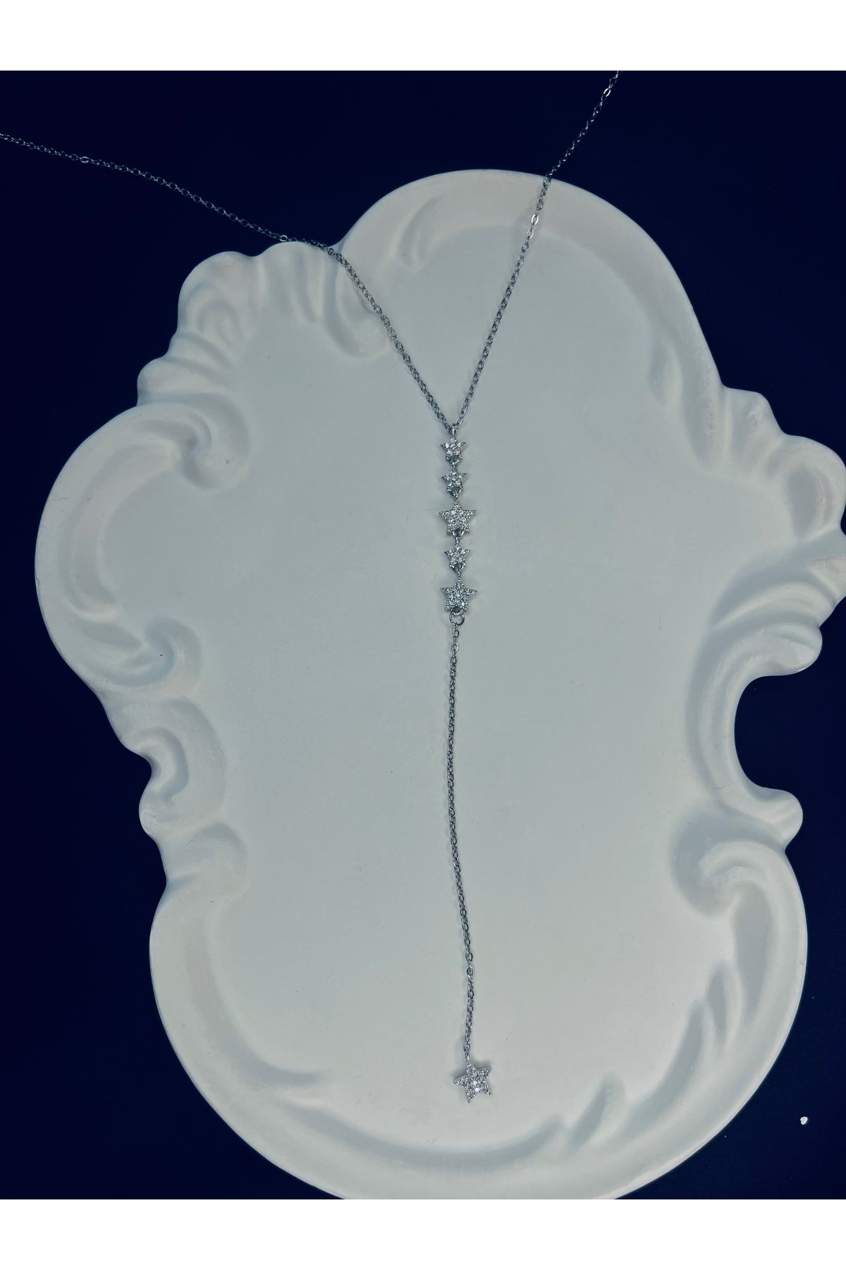 HNG JEWELRY GÜMÜŞ RENK ÇELİK UZANTILI YILDIZLAR Y KOLYE