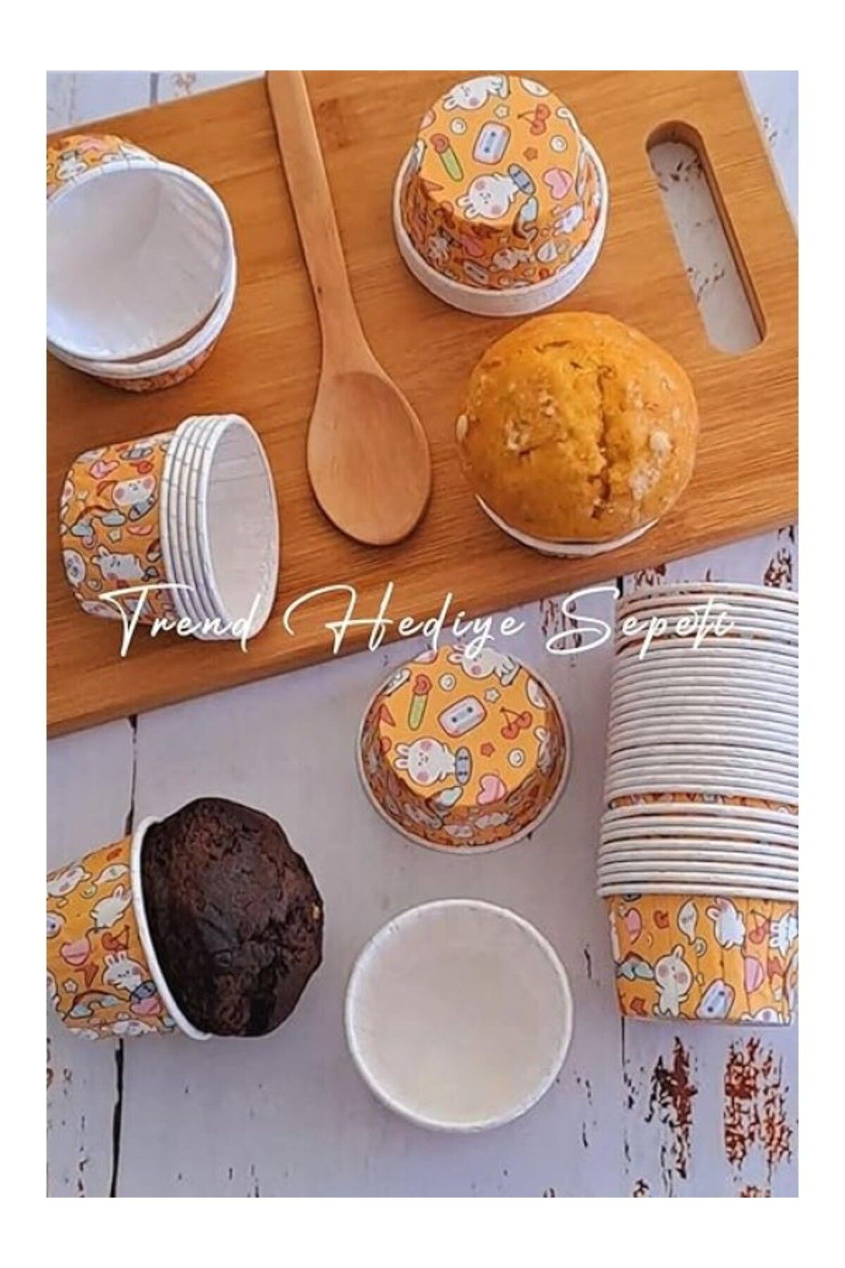 ShopZum Trend Hediye Sepeti 50&Apos;Li Tavşan Desenli Turuncu Muffin Kek Kalıbı, Kek Kapsülü Cupcake Kalıbı