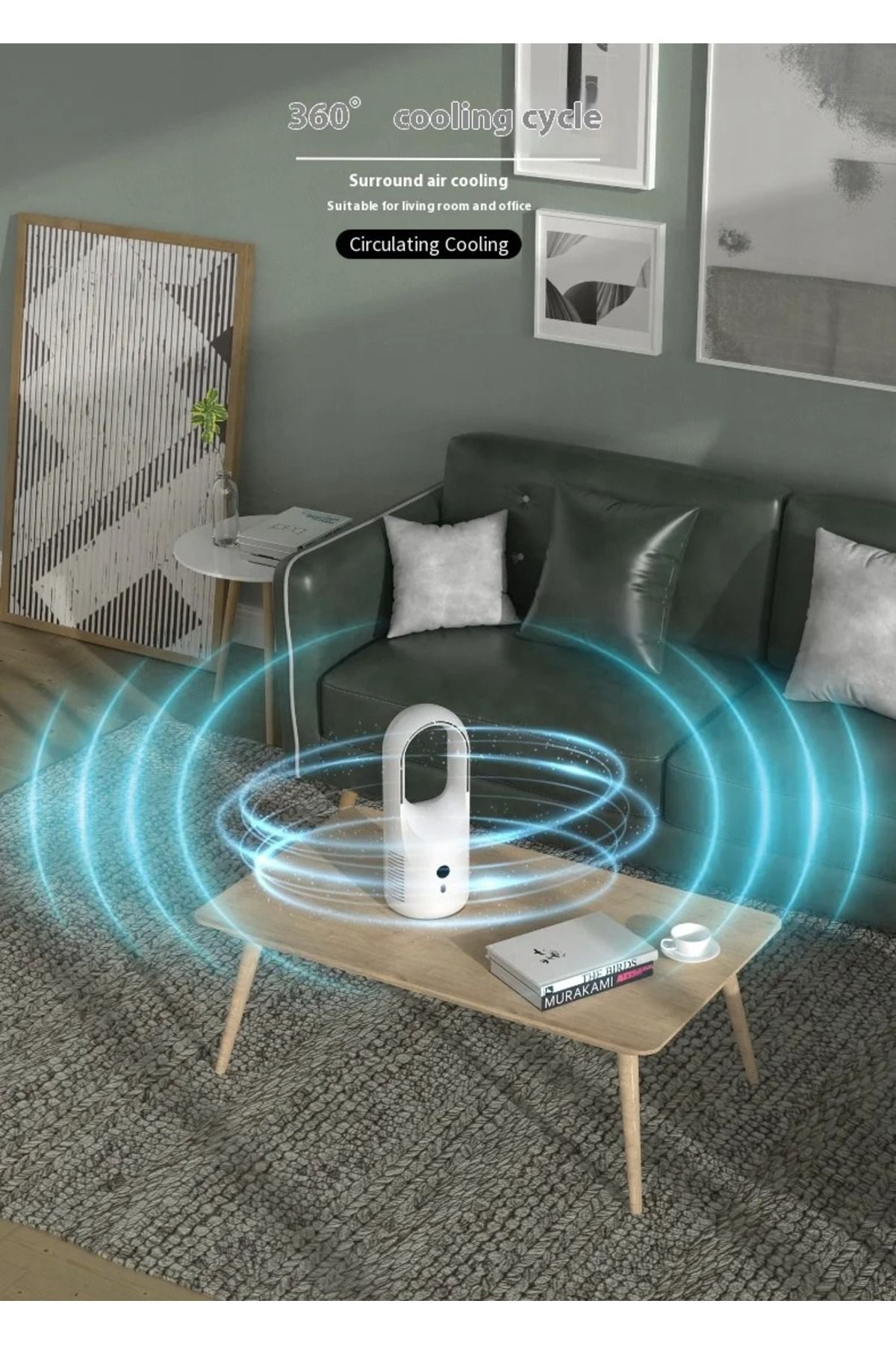 Biki-مروحة محمولة بدون شفرات - مروحة مكتب قابلة لإعادة الشحن بست سرعات مع شاشة عرض LED للطاقة، وبطارية 1800 مللي أمبير/ساعة 2