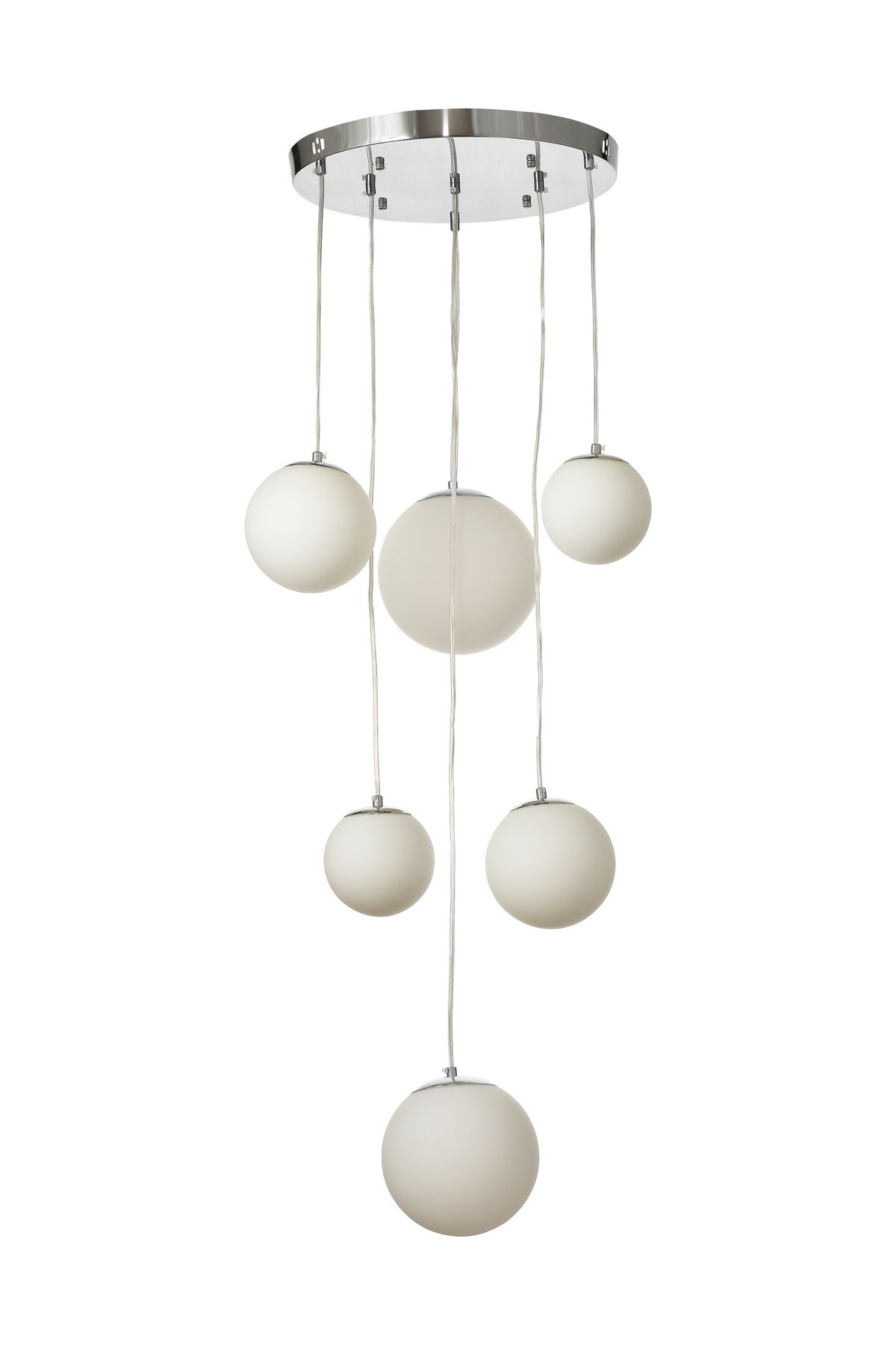 Avizemoda Pigaro 6 lı Beyaz Renk Camlı Salon Oturma Odası Modern Sarkıt Avize - (Krom Kaplama)