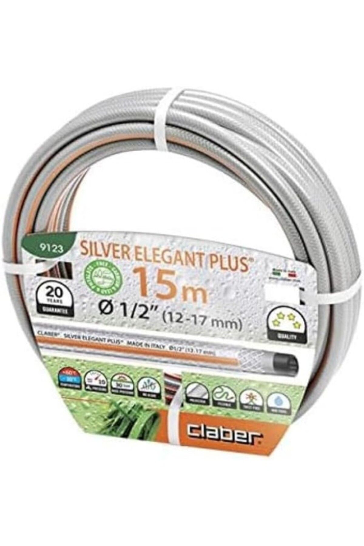 ShopZum Claber 9123 Sılver Elegant Hortum 15 Metre, Çap 1/2 İnç