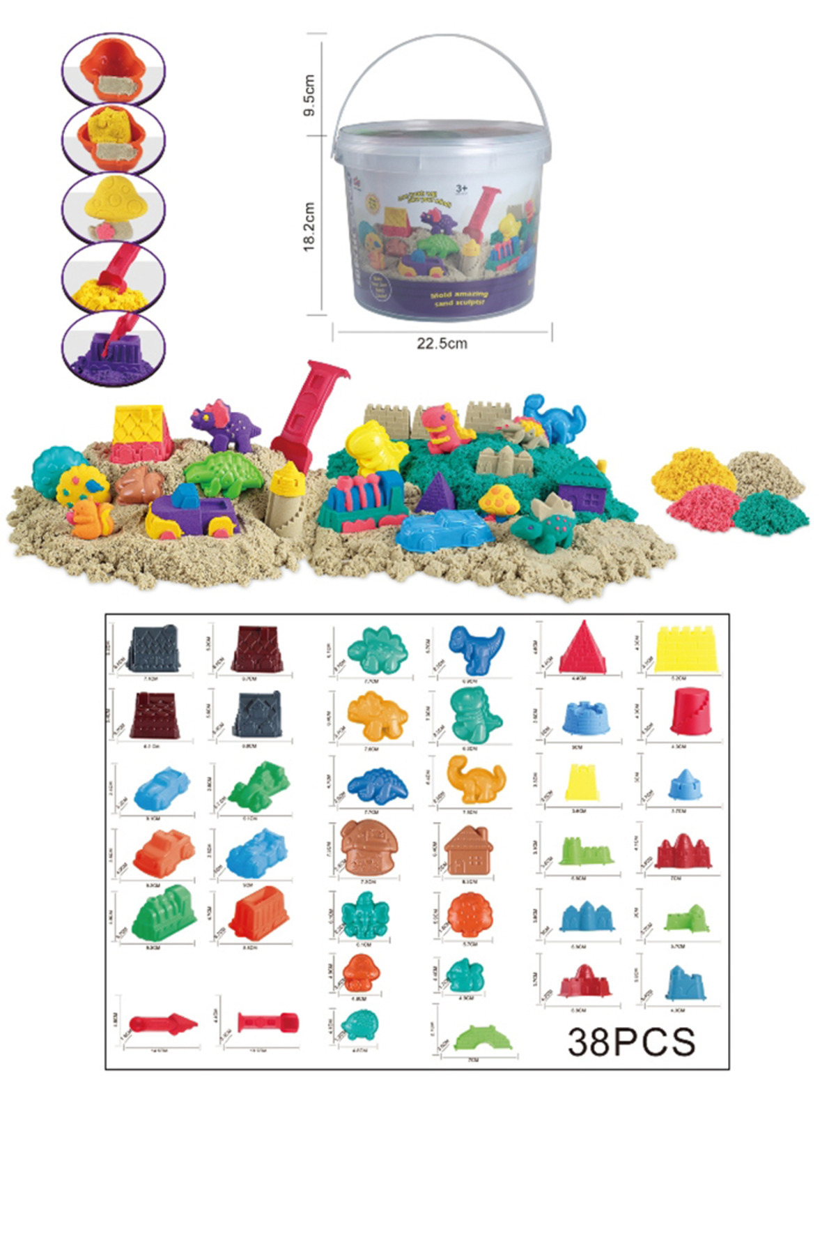 Point Plus-Magic Sand Toy for Kids - with 38 Assorted Modeling Molds in a Practical Bucket - Suitable for ages 3+ 1