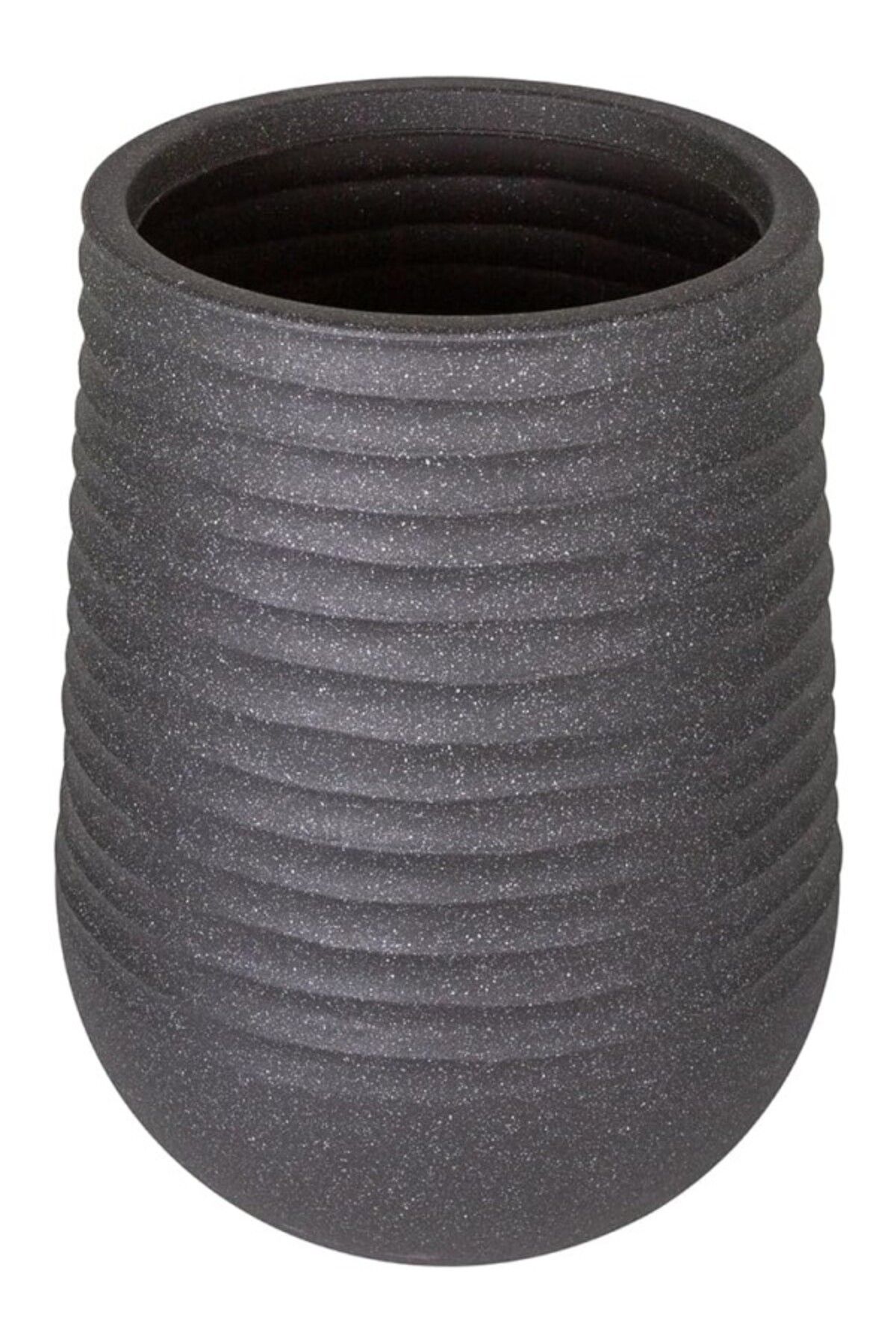 ShopZum Herdekora Oval İç Ve Dış Mekan Saksı Siyah Orta Boy 39X39X51 Cm.