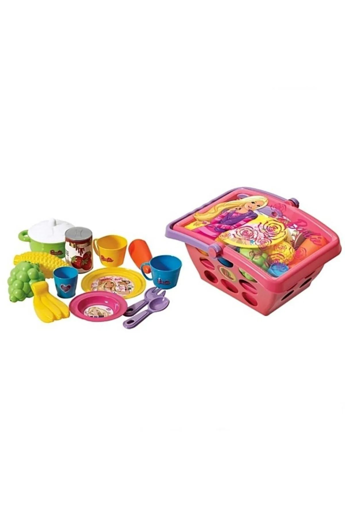 Muhcu Home Pembe Sepetli Market Alışverişi Seti - Oyuncak Seti - Mutfak Oyuncakları