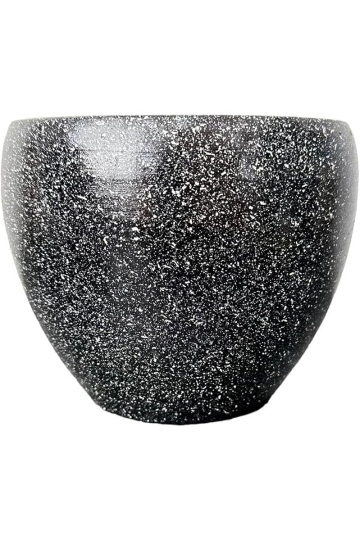 ShopZum Bitki Tasarımı Ev Dekorasyon Siyah Granit Toprak Saksı Saksılık Salon Çiçeklik - 15 Cm