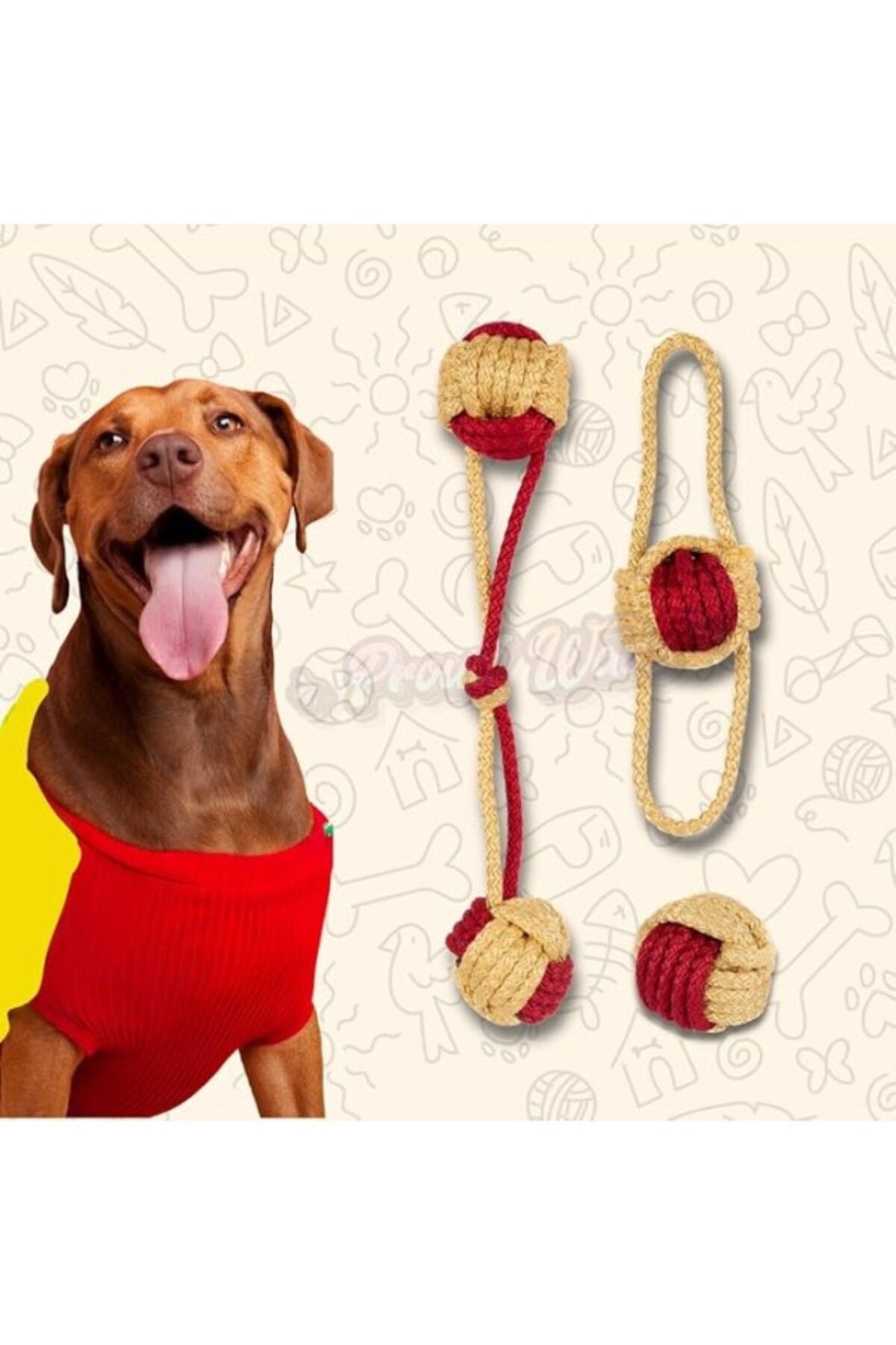 ShopZum Proud Wave Köpek Oyuncağı Fanatik Üçlü Set Diş Ipi Diş Sağlığı Köpek Topu Sarı Kırmızı Orta Iri Irk
