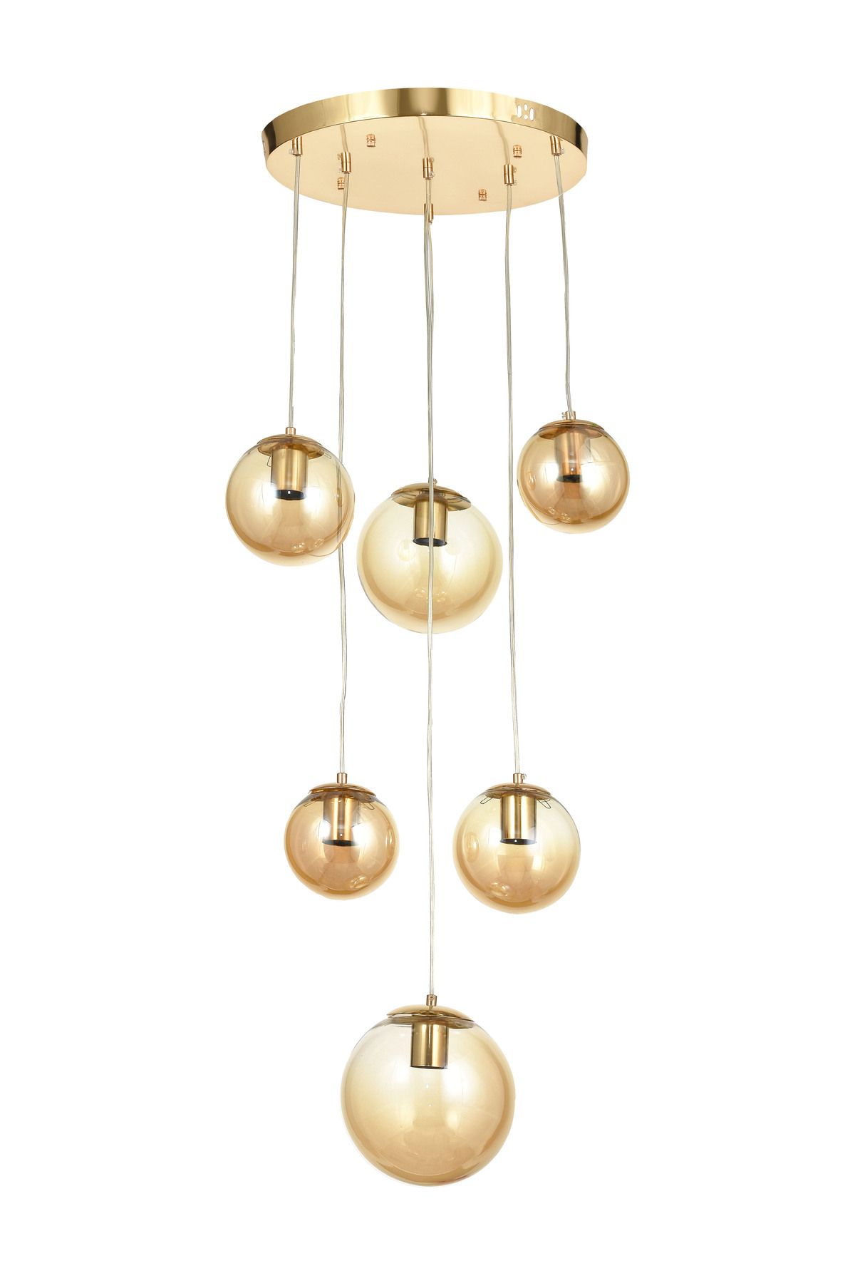 Avizemoda Pigaro 6 lı Bal Renk Camlı Salon Oturma Odası Modern Sarkıt Avize - (Gold Kaplama)