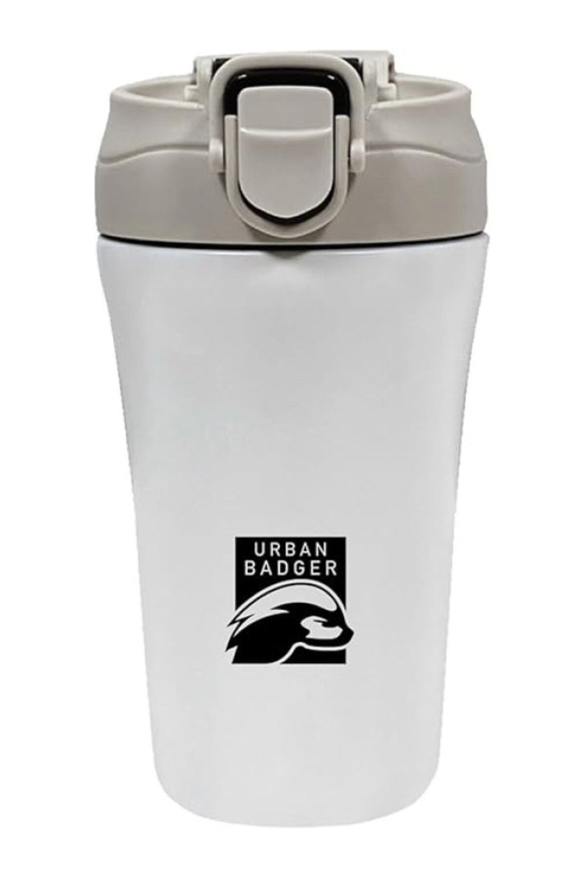 ShopZum Urban Badger Pipetli Kapaklı Beyaz Çelik Termos 380 Ml, Dayanıklı Kamp Ekipmanları, Kamp