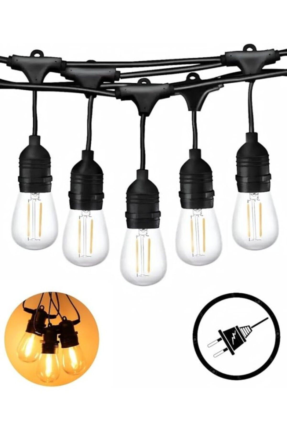 ShopZum Forlife 5 Metre Led String Light Ip65 Su Geçirmez Dış Mekan Işık Seti – 5 Adet S14 Ampul Dahil