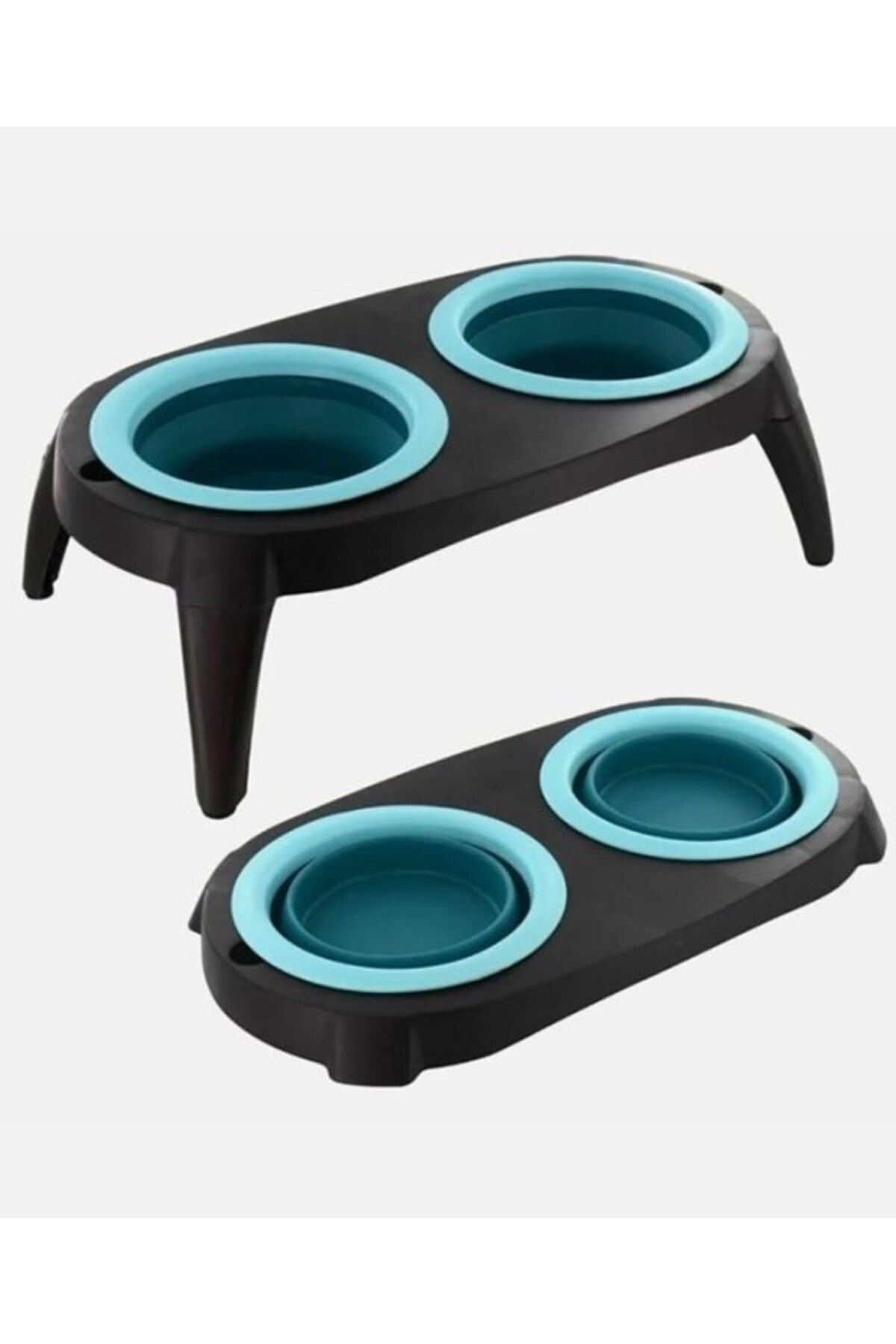 ShopZum Busstier Ikili Katlanabilir Evcil Hayvan Mama Kabı Ve Standı Taşınabilir Silikon Mama Ve Su Kabı