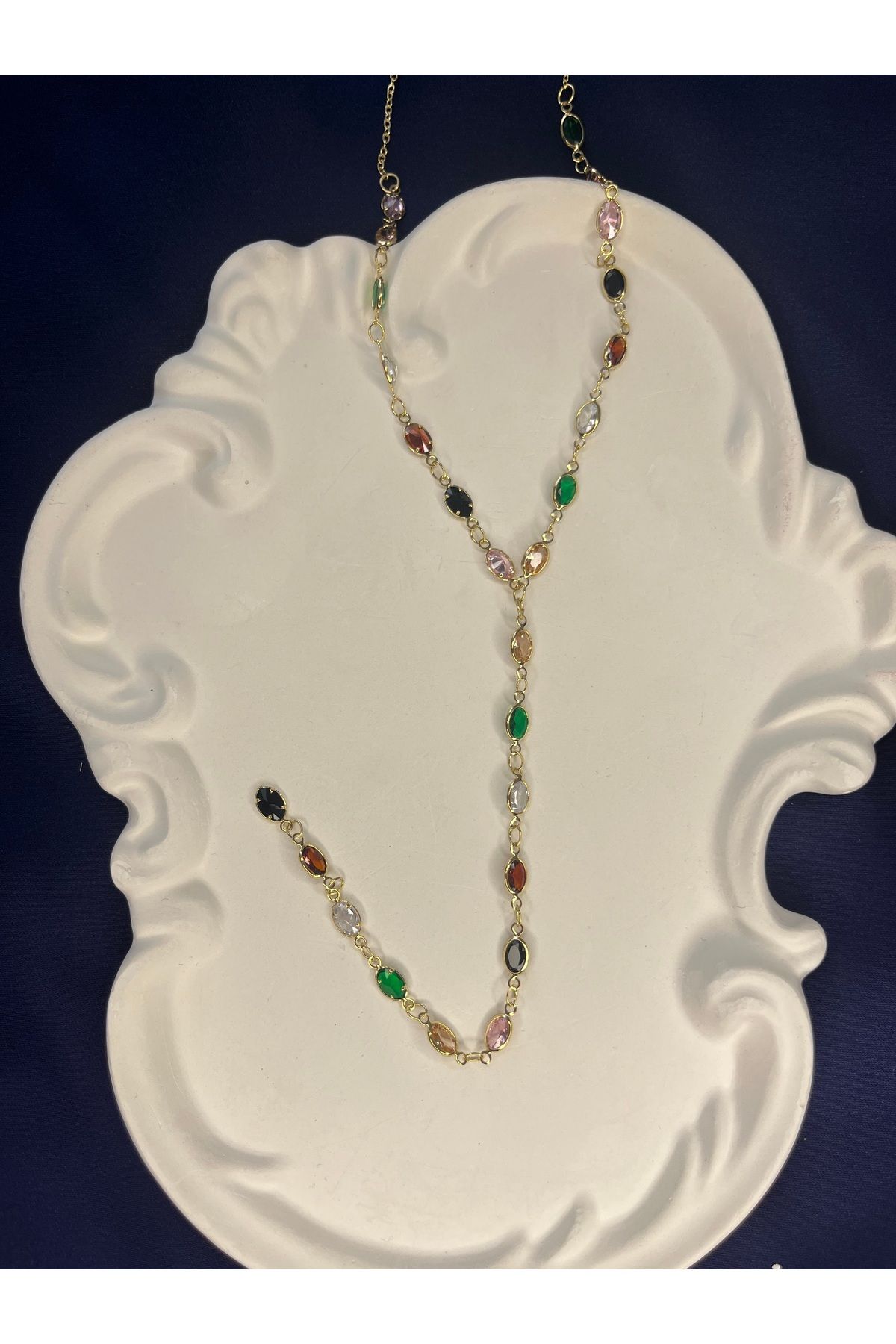 HNG JEWELRY TREND GOLD RENK ÇELİK VİNTAGE COLOR MİX Y KOLYE