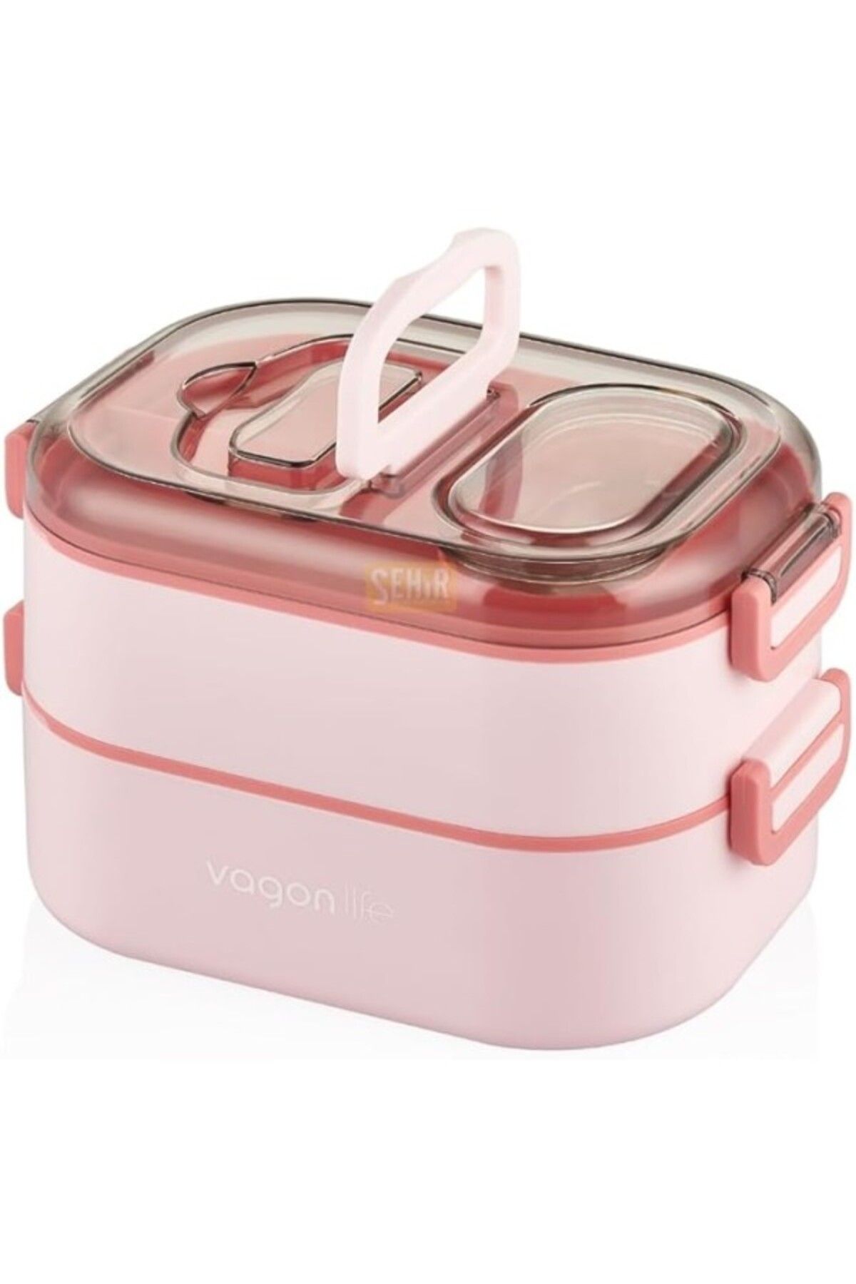 ShopZum Bento 1000ml Lunchbox Çift Katlı 3 Bölmeli Çelik Sefer Tası Yemek Kutusu (PEMBE)