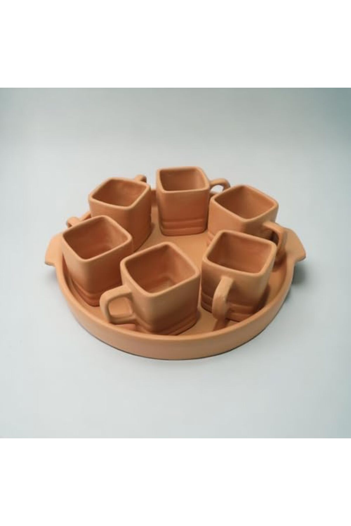 Generic-ARK Terrapura Unglazed Clay Square Cups with Tray Set of 7 2