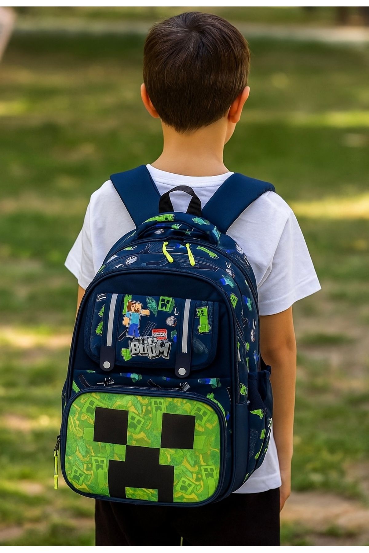JOJO KIDS çocuk m craftt ilkokul sırt çantası , su geçirmez , 3 lü set çanta
