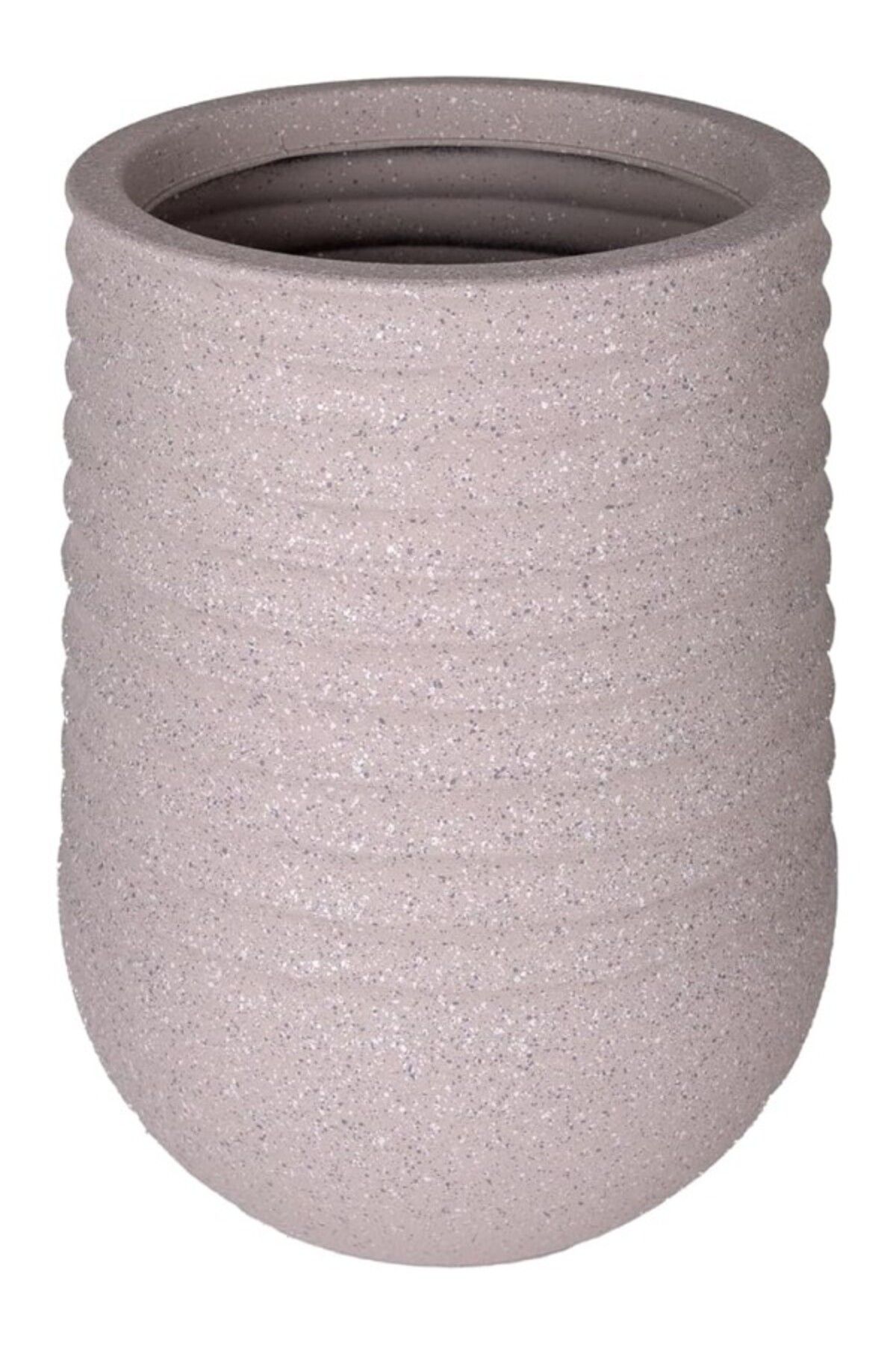ShopZum Herdekora Oval İç Ve Dış Mekan Saksı Bej Küçük Boy 28X28X37 Cm.