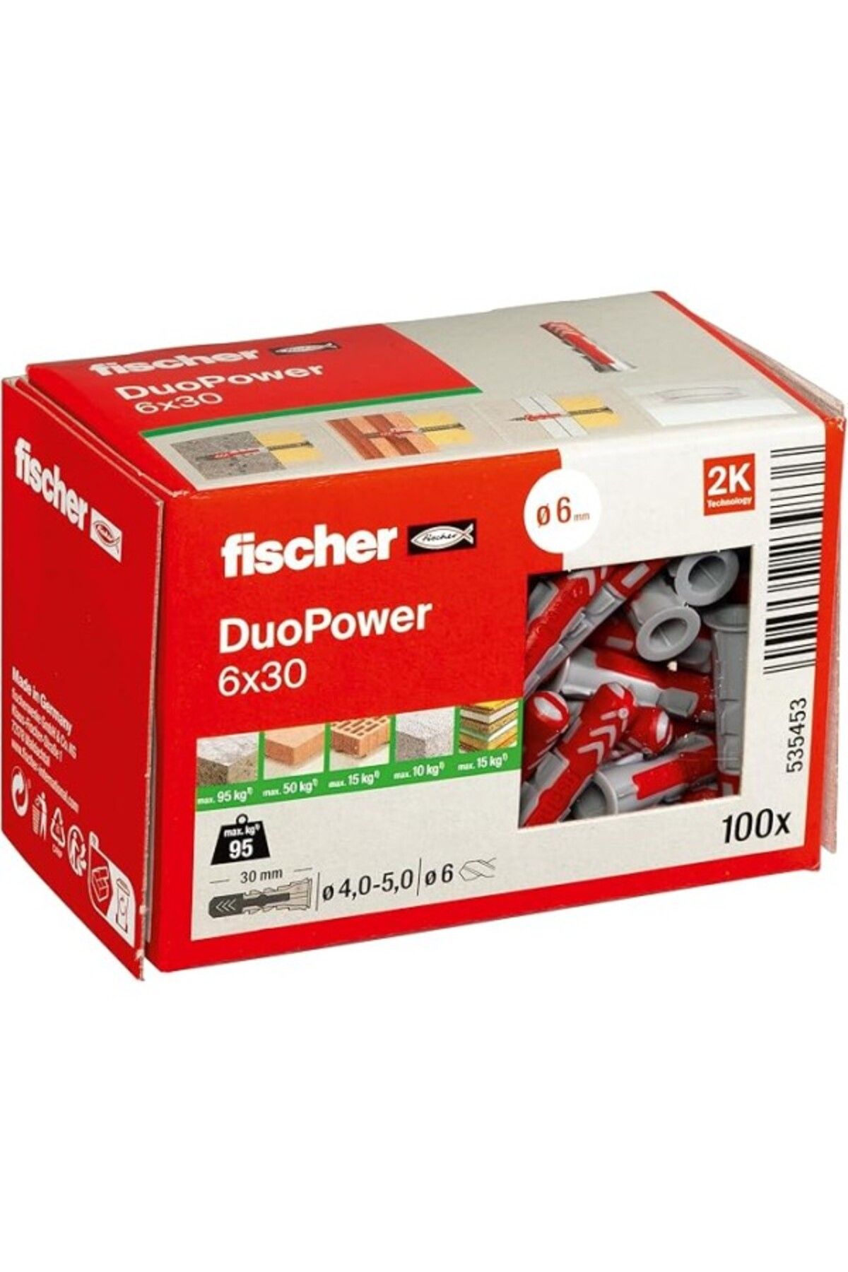 ShopZum Fischer Duopower 6 X 30, Evrensel Dübel, Güçlü 2 Bileşenli Dübel, Beton, Tuğla, Taş, Alçı Karton Vb