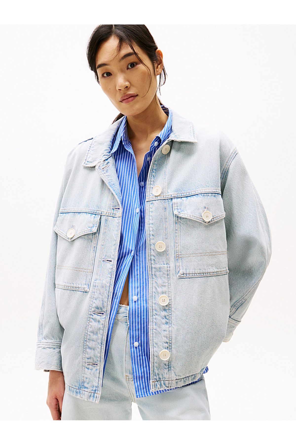 Tommy Hilfiger Oversized Faded Denim Utility Jacket
