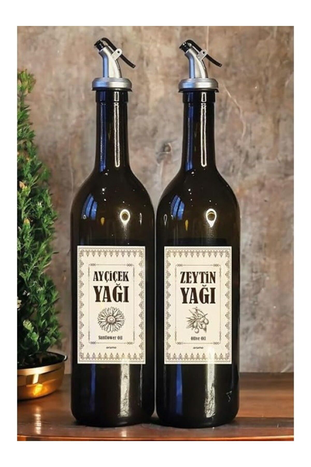 ShopZum Cam Yağ Şişesi Seti 2&amp;apos;li, 750 ml Zeytinyağı &amp;amp; Ayçiçek Yağı Dispenseri, Su Geçirmez