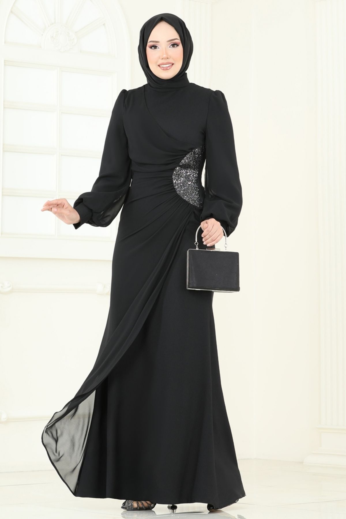Modaselvim Pul Payetli Abiye Elbise 2770ASMK1074 Siyah