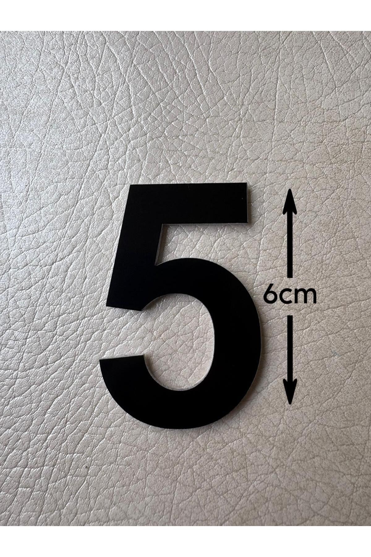 SE-Dizayn Kapı Numarası 6 CM No. 5 Daire Masa Dolap Numarası Siyah Kendinden Yapışkanlı