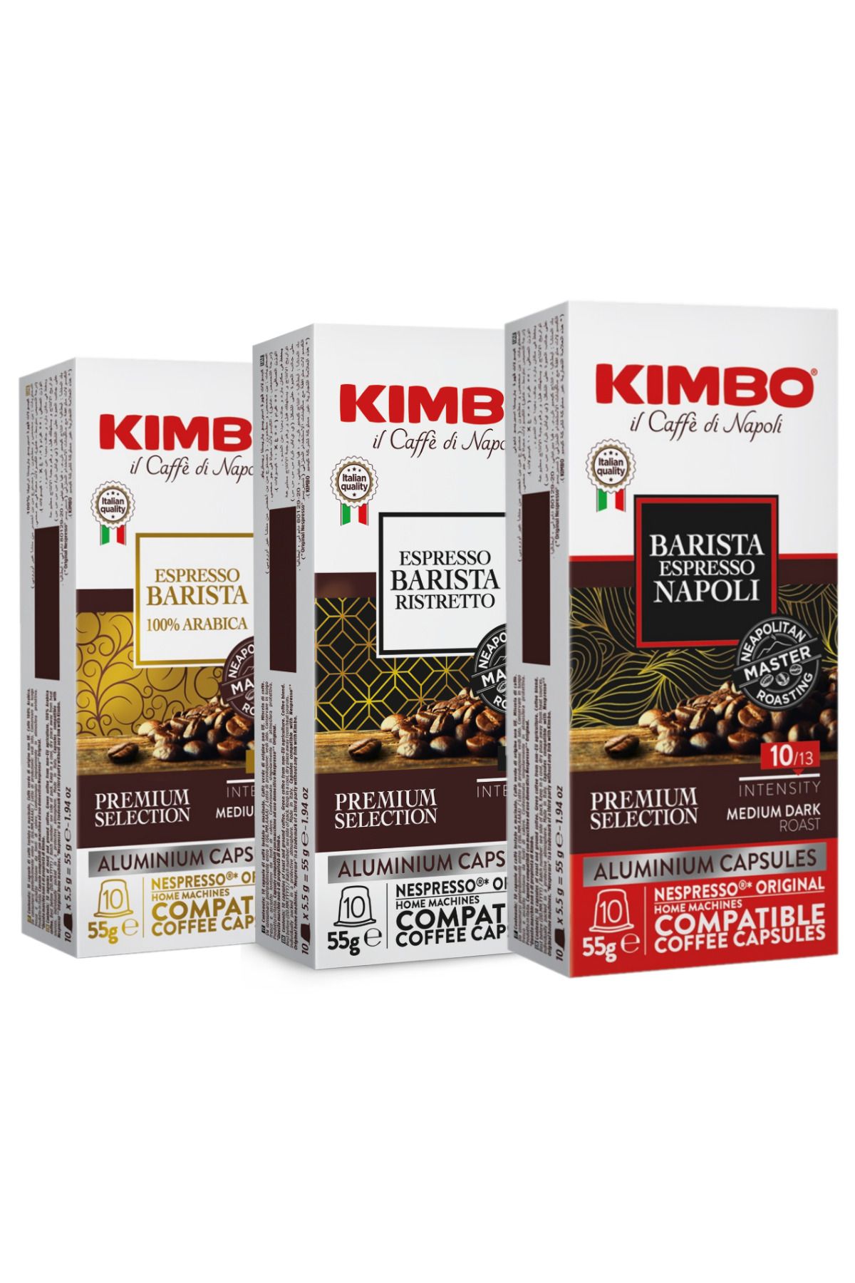 Kimbo Barista + Ristretto + Napoli Nespresso Uyumlu Kapsül Kahve (Alüminyum) (10’lu Kutuda) (3'lü Set)
