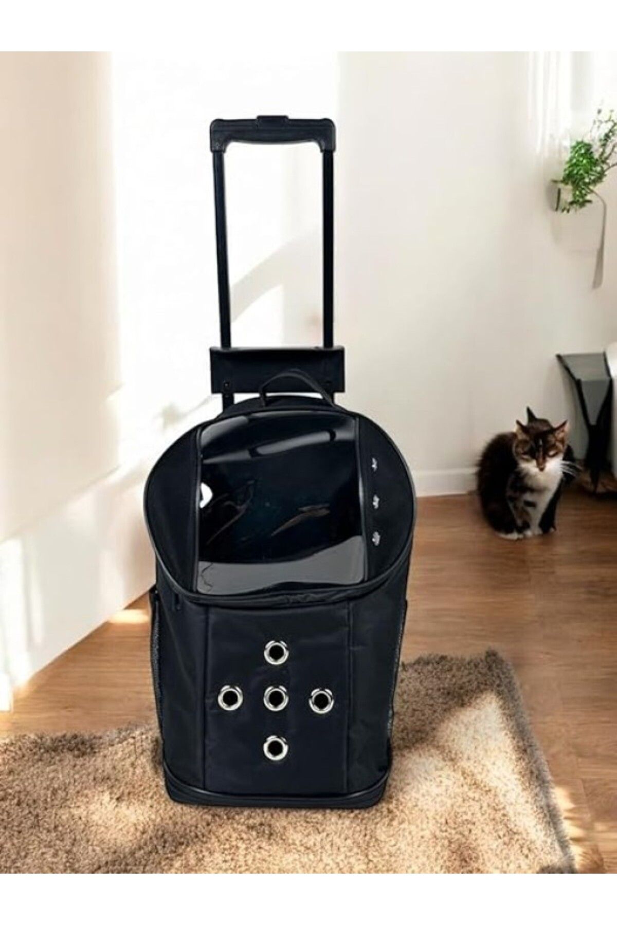 ShopZum Beylini Tekerlekli Köpek Taşıma Çantası Fileli Şeffaf Yıkanabilir Evcil Hayvan Taşıma Çantası