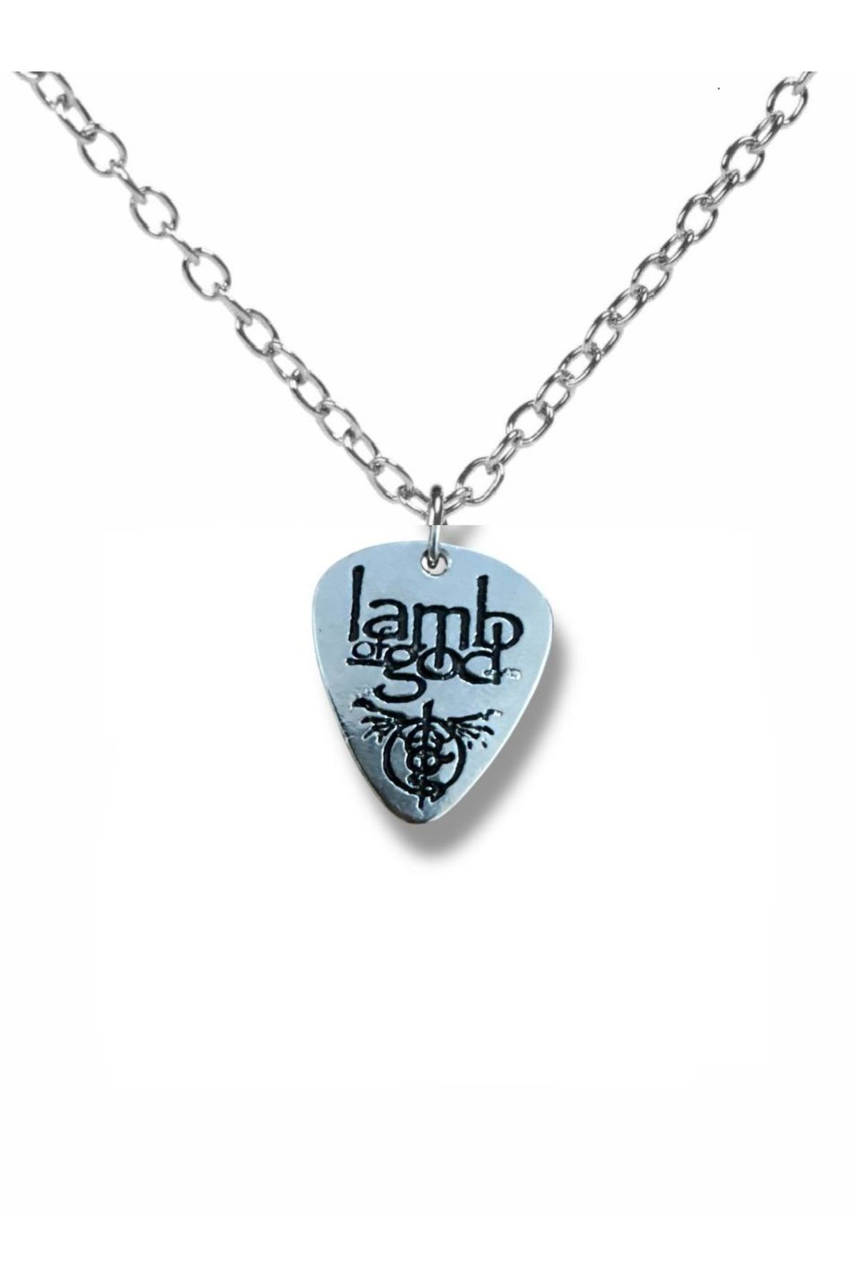 Herşey Nota Lamb of God Rock Grubu Pena Şeklinde Çift Taraflı Rock İşaretli Metal Zincirli Unisex Kolye
